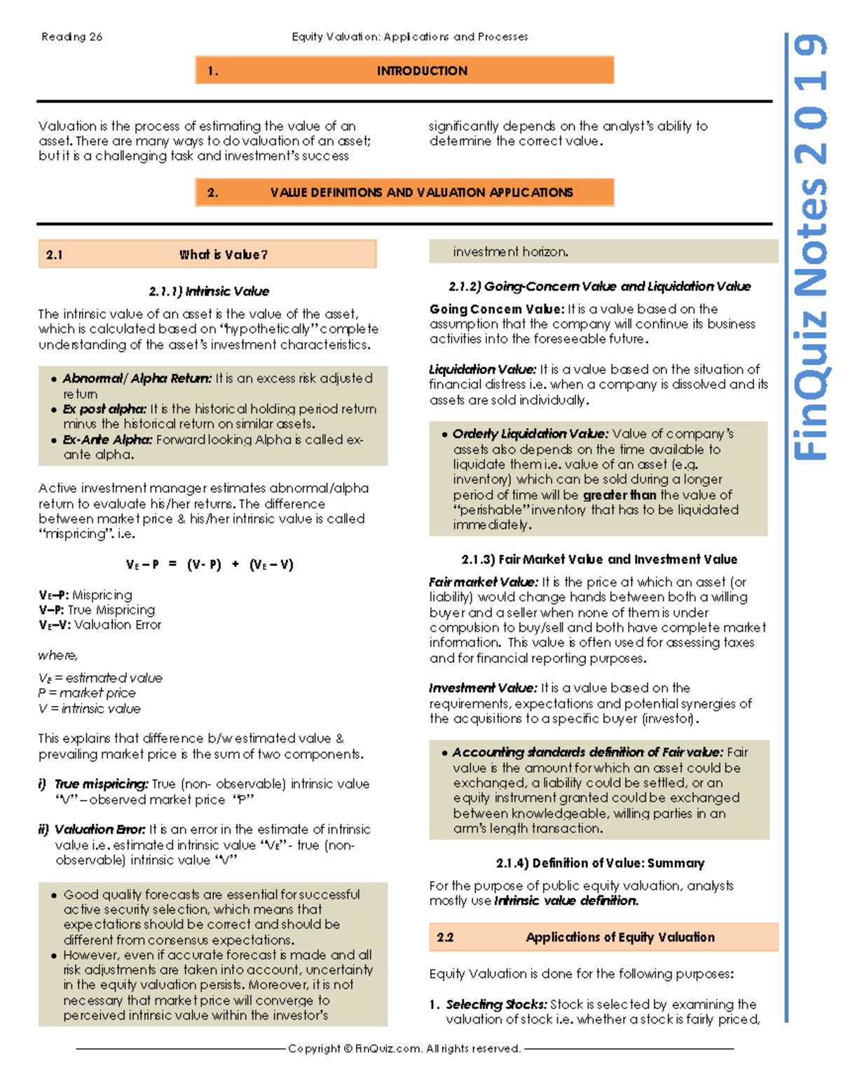 Equity - For those doing the CFA Course - Reading 26 Equity Valuation ...