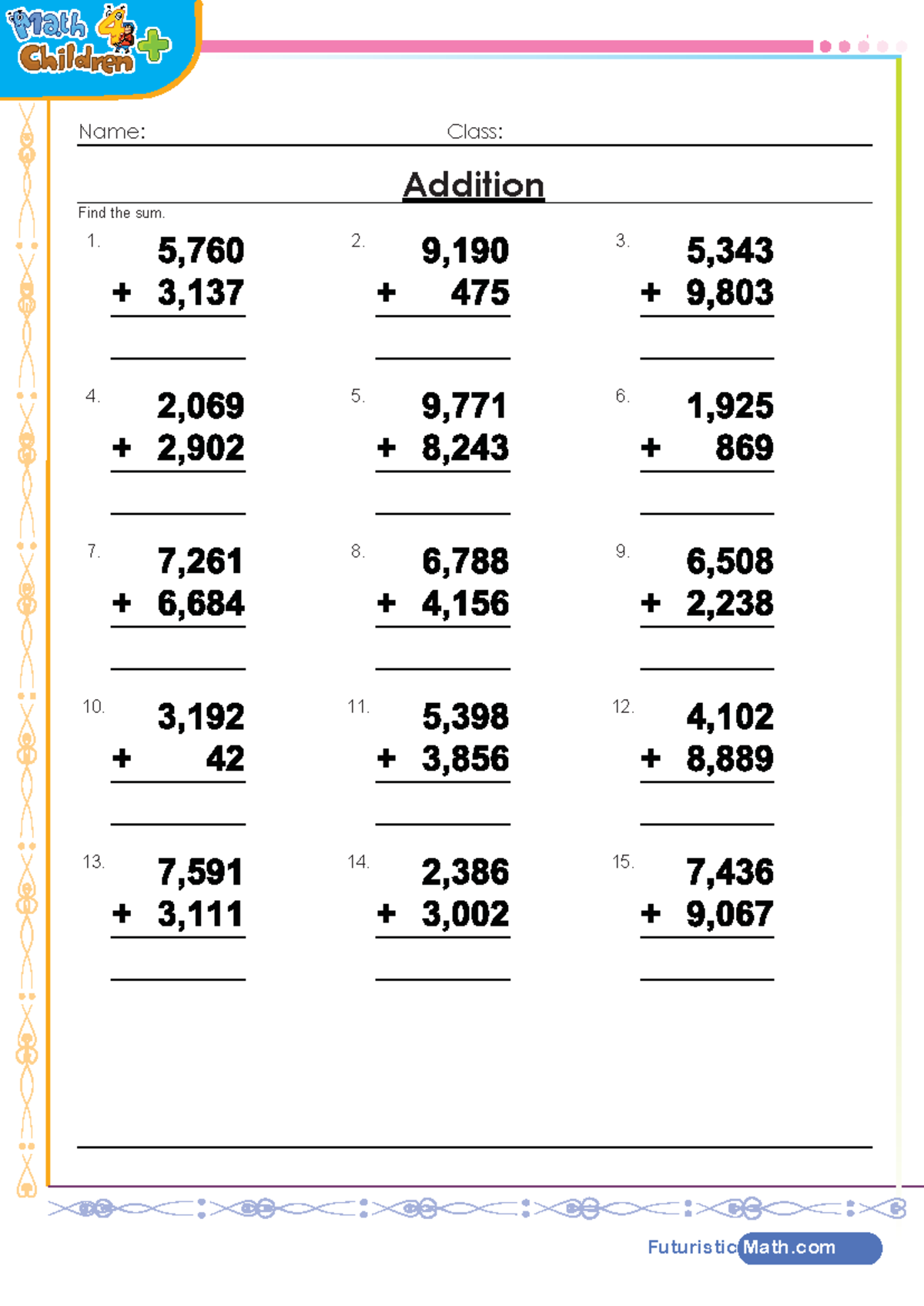 Add 2 4 digit numbers worksheet - Elementary education - Futuristic ...