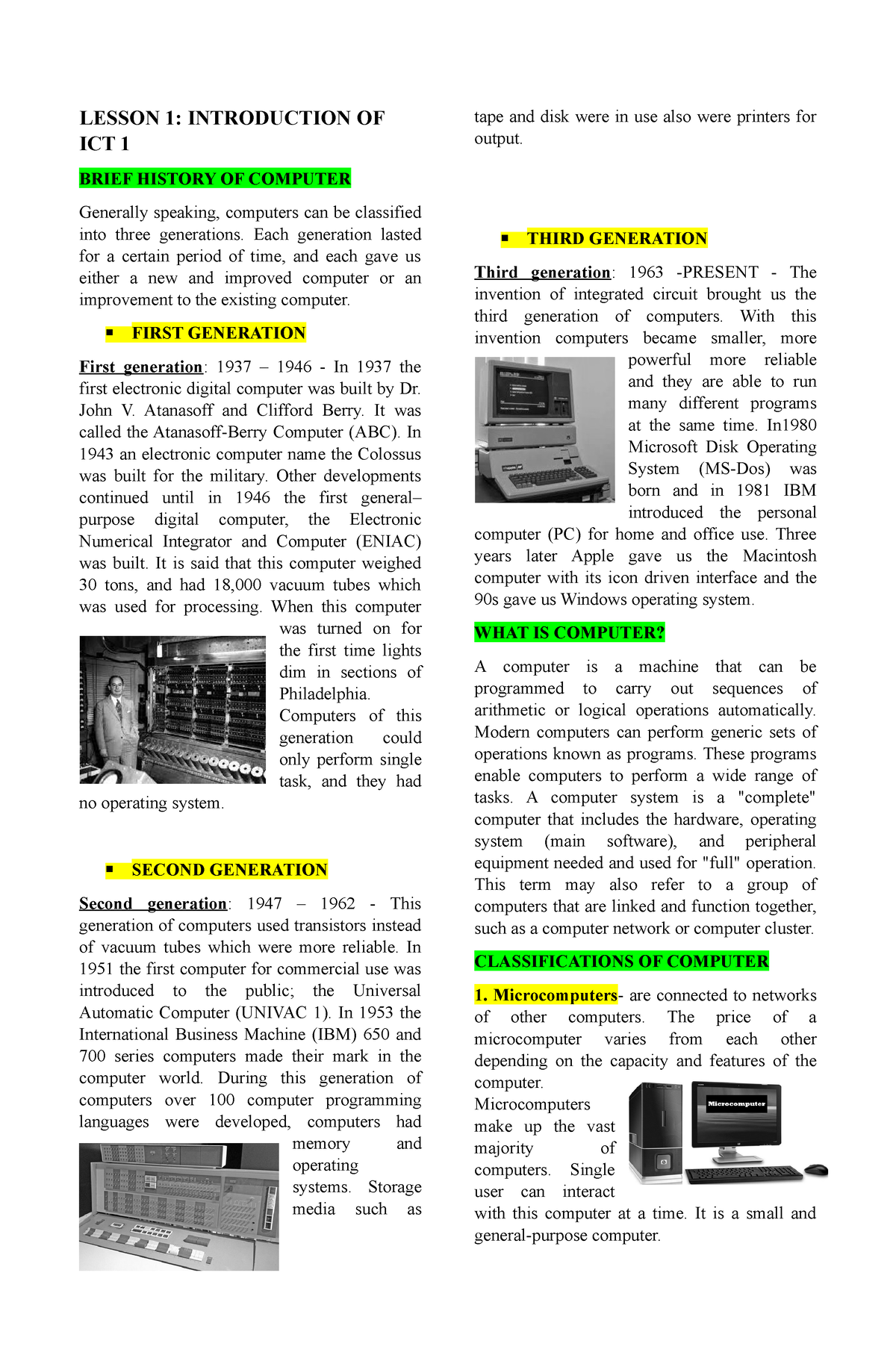 Midterm-notes - Career Opportunities - LESSON 1: INTRODUCTION OF ICT 1 ...