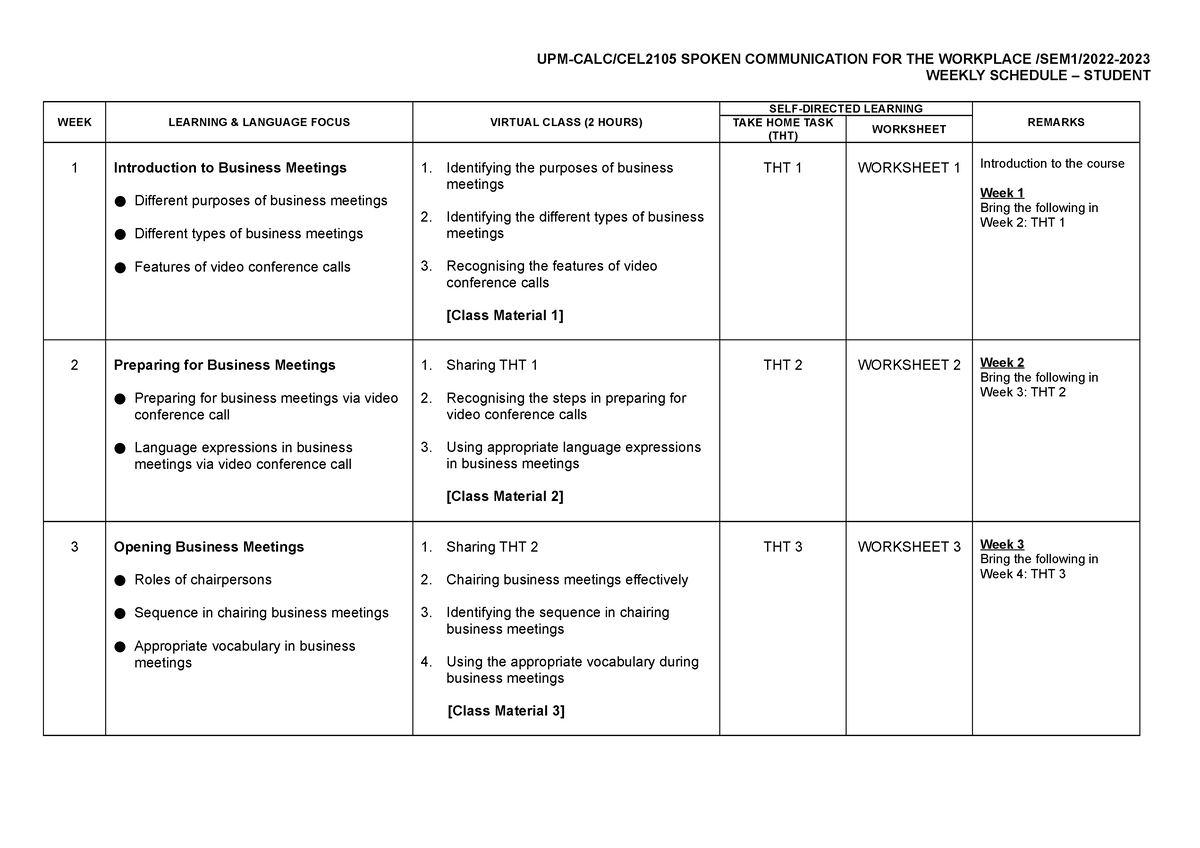 CEL2105 Weekly Schedule (Student) SEM 1-2022-2023 - WEEK LEARNING ...