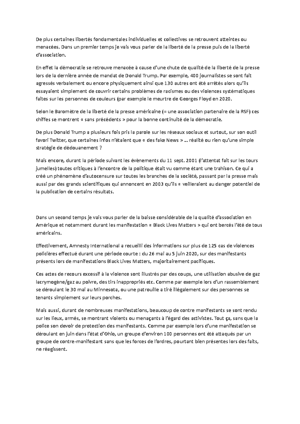 Democratie amerique De plus certaines libertés fondamentales