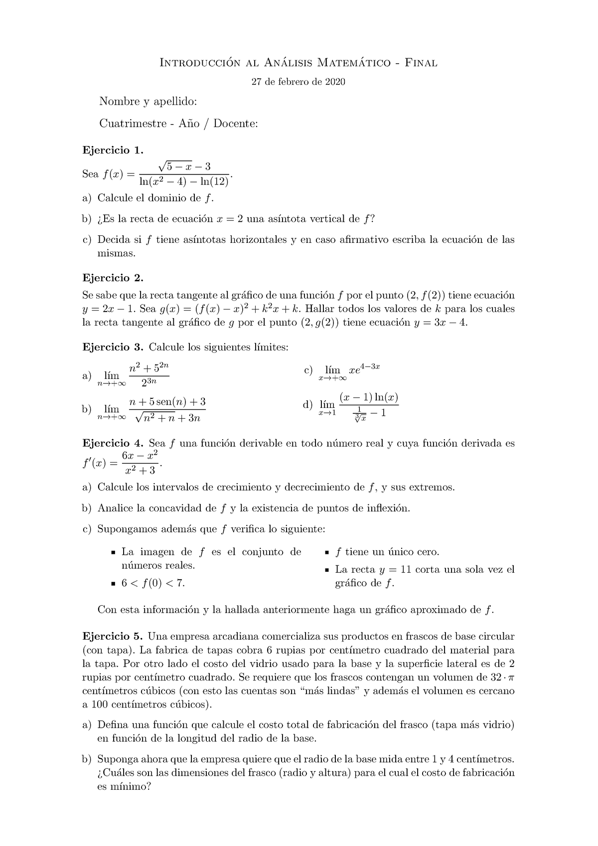 Ejercicio Preparatorio De Final - Introducci ́on Al Analisis Matem ́ ...