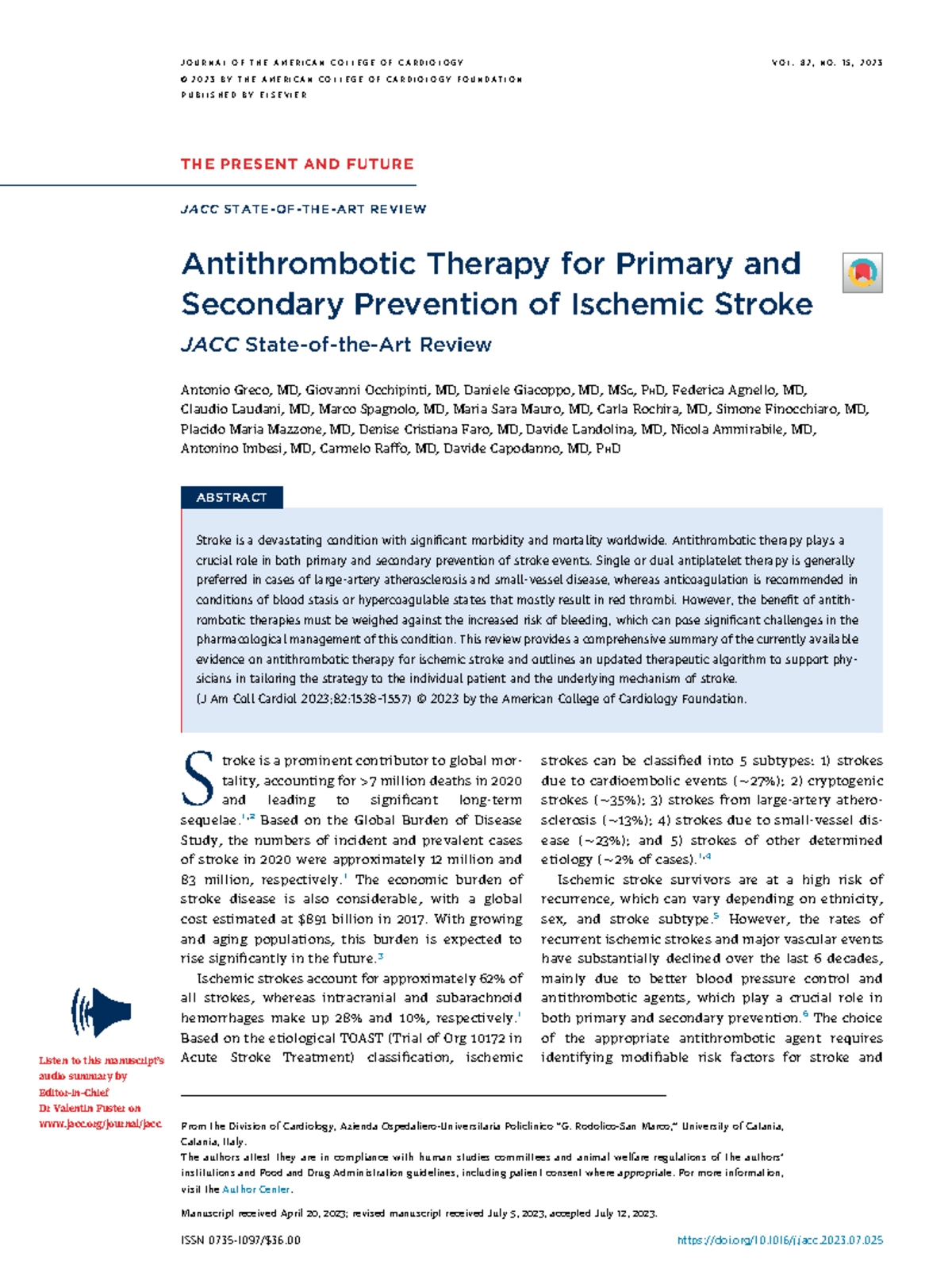 Greco et al 2023 antithrombotic therapy for primary and secondary ...