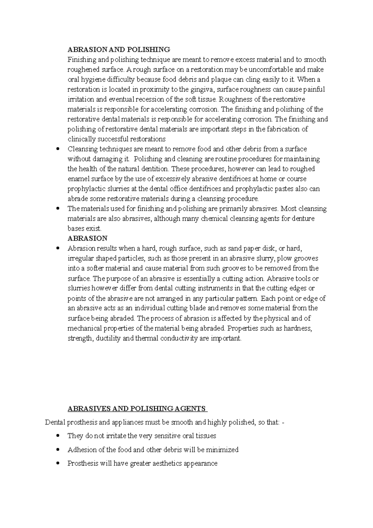 Dental Materials 1 Lecture notes 37 ABRASION AND POLISHING