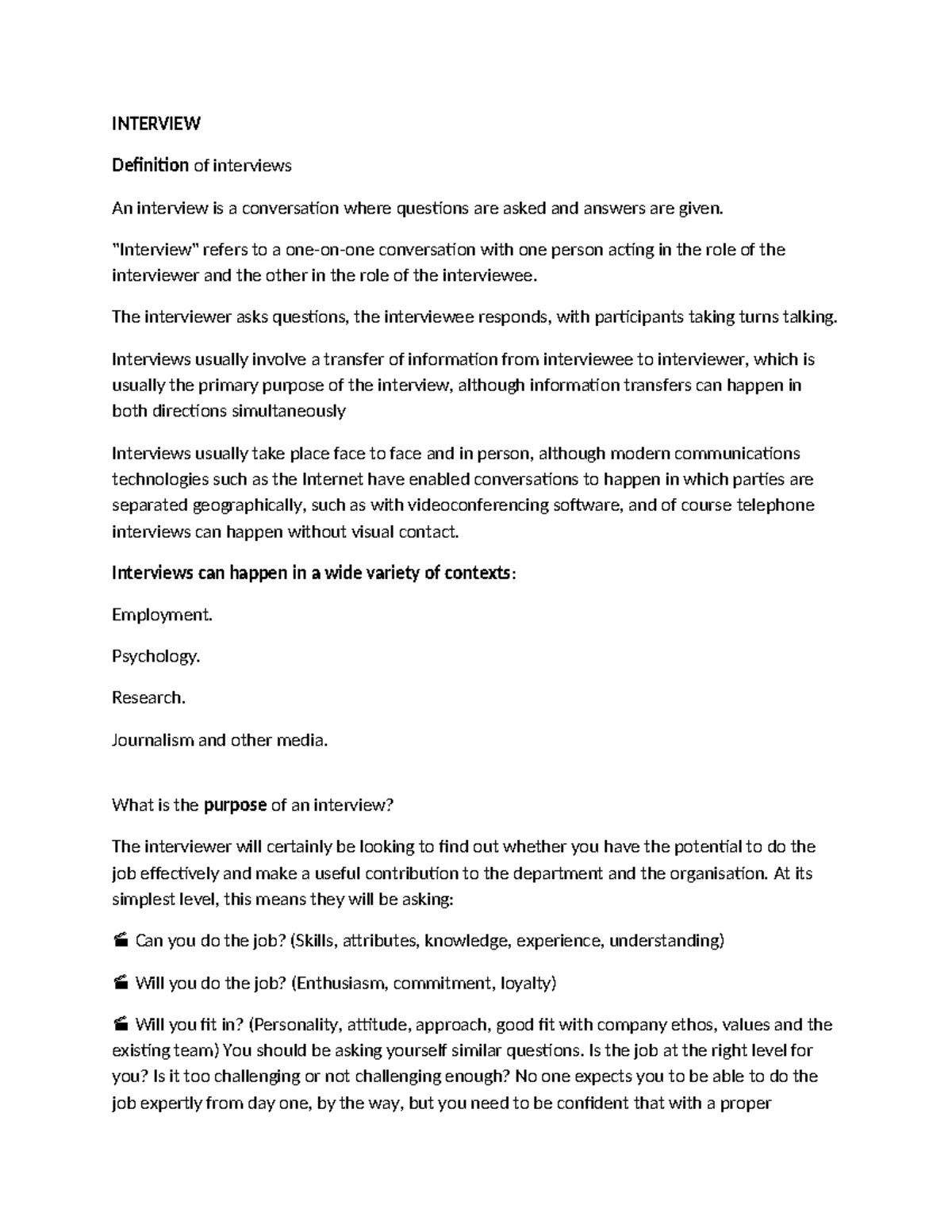 Administrative notes - INTERVIEW Definition of interviews An interview ...