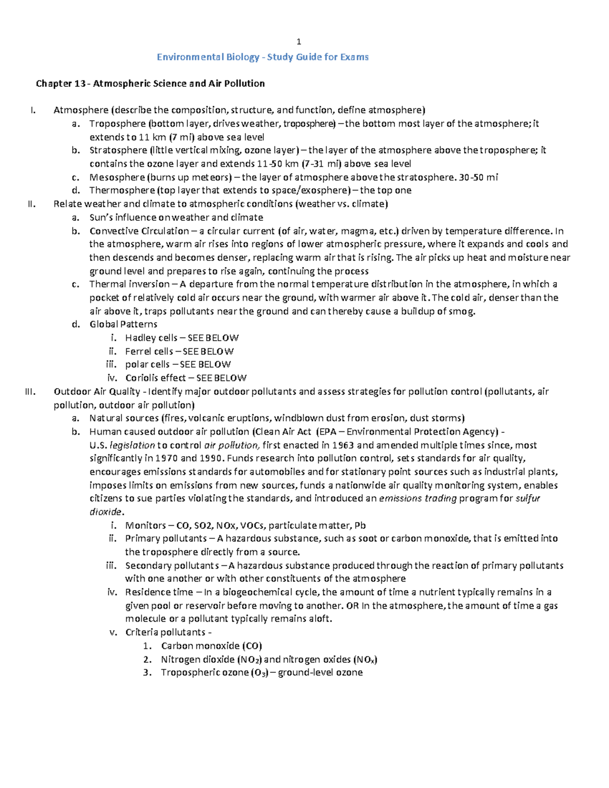 Environmental Biology Chapter 13 Study Guide 1 Environmental Biology