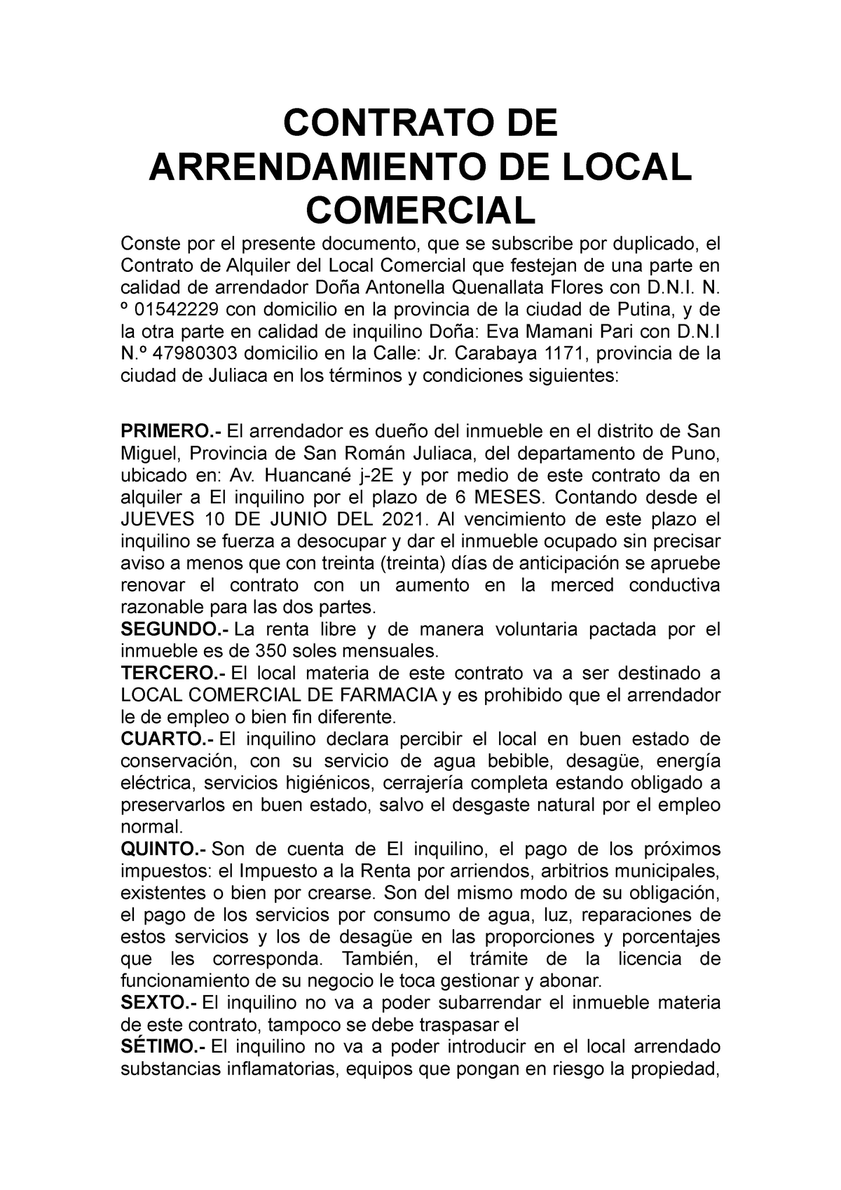 Modelo de contrato de alquiler de local simple - CONTRATO DE ARRENDAMIENTO  DE LOCAL COMERCIAL Conste - Studocu