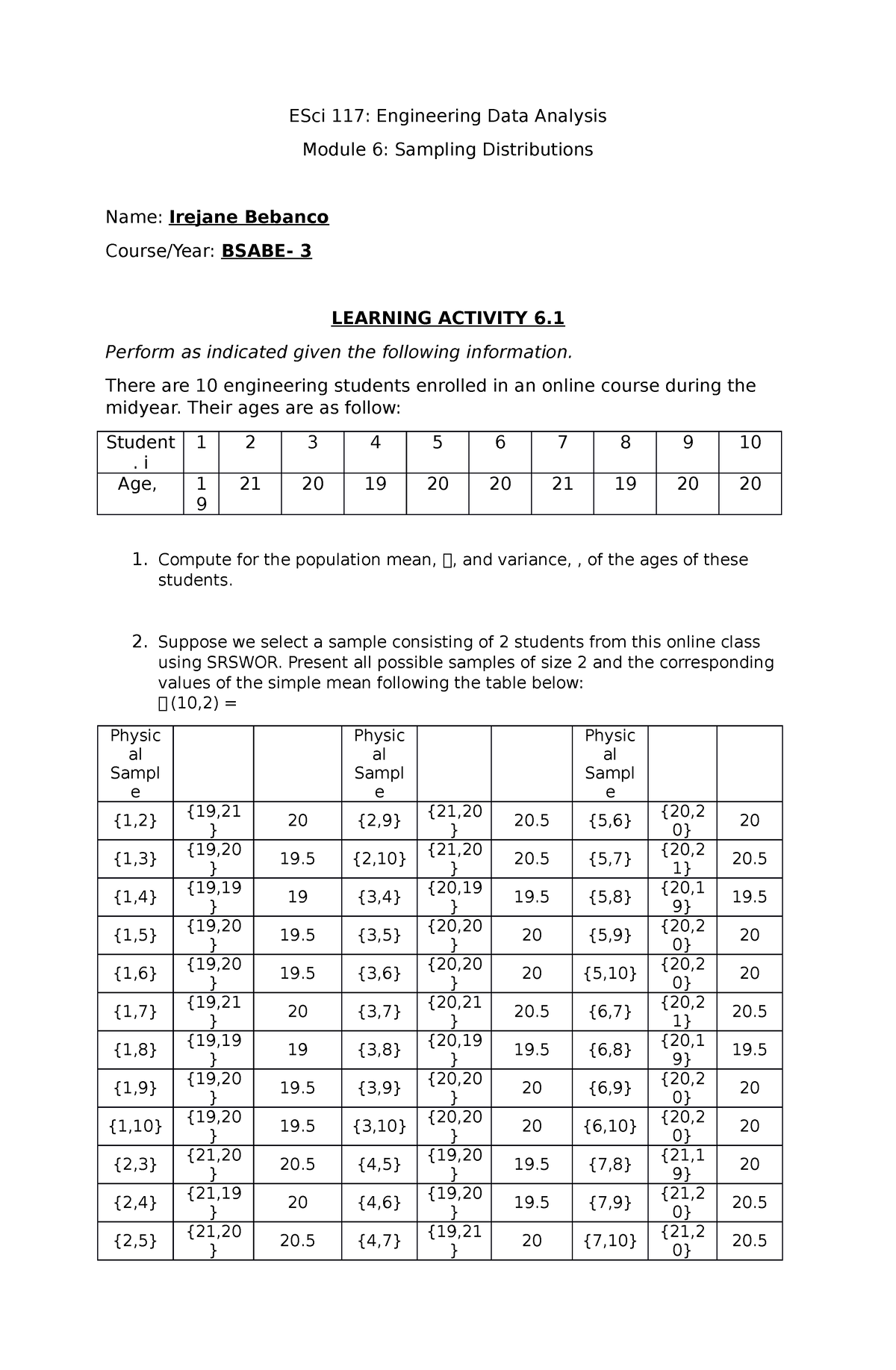 ESci 117 - wer - ESci 117: Engineering Data Analysis Module 6: Sampling ...