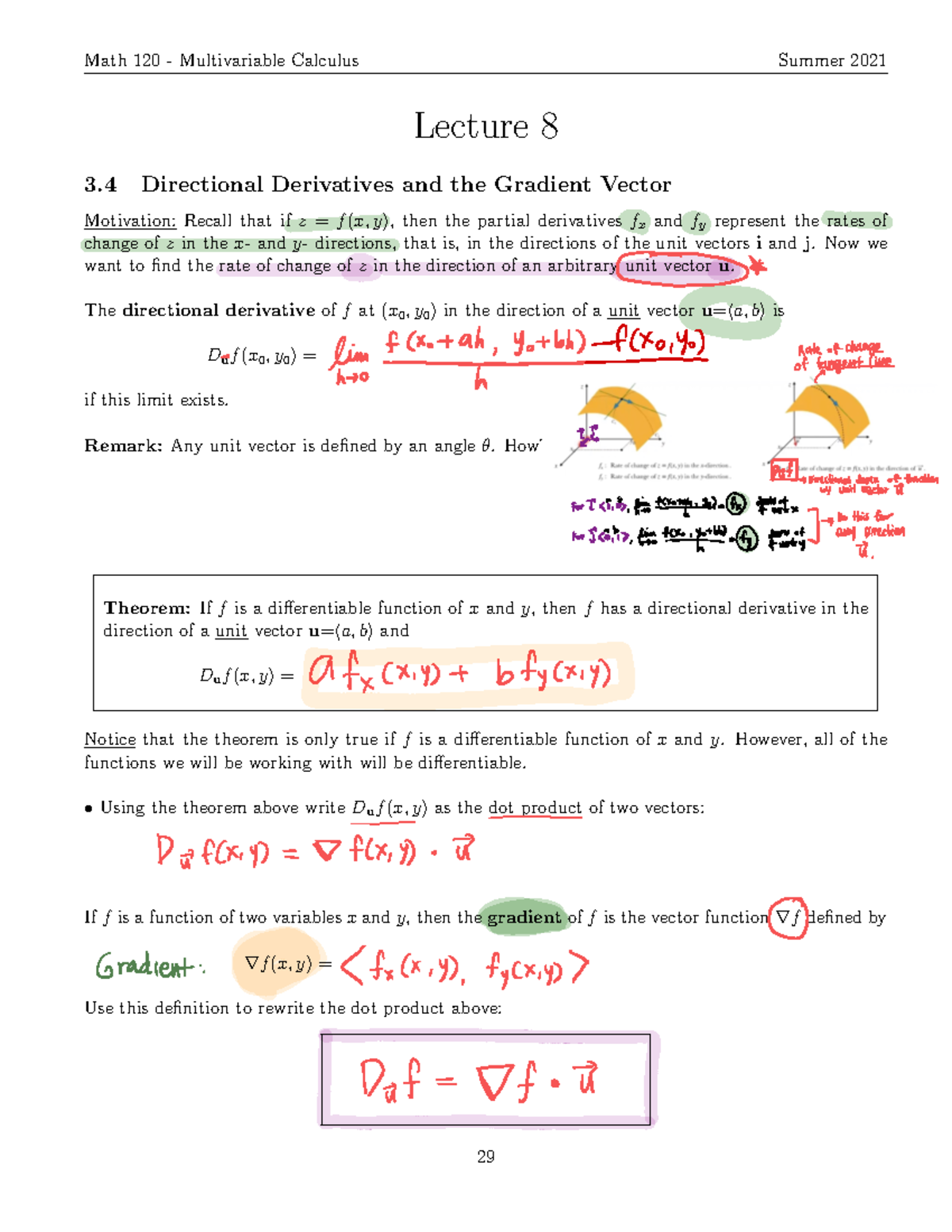 Lecture 8Math 120 Math 120 Multivariable Calculus Summer 2021