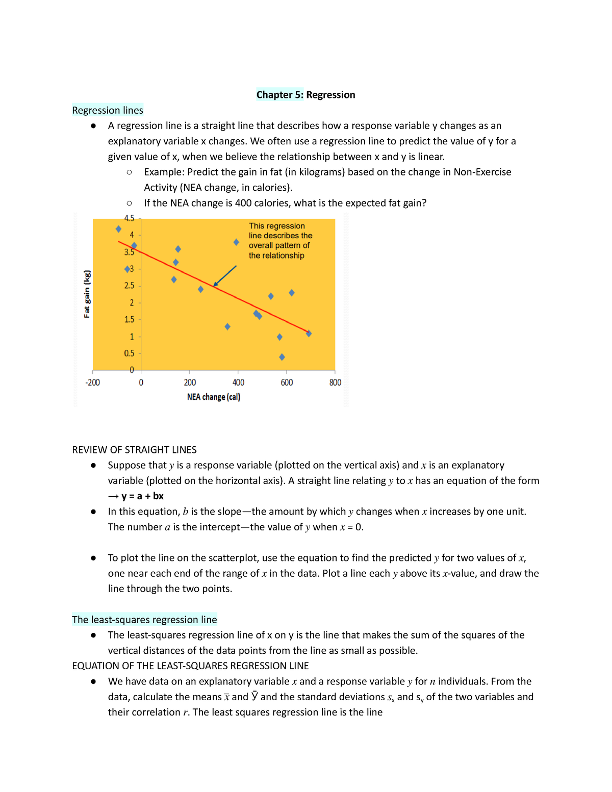 Chapter 5 And 6 Stats Lecture Notes Chapter 5 Regression Regression Lines A Regression Line 6521