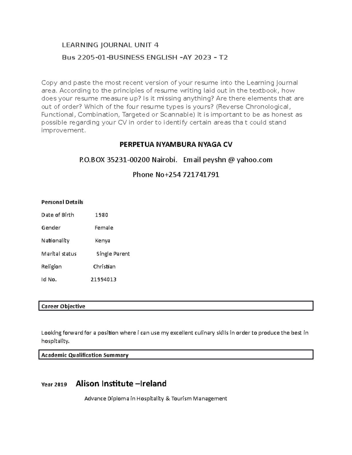 Learning journal 4 - Good in practice - LEARNING JOURNAL UNIT 4 Bus ...