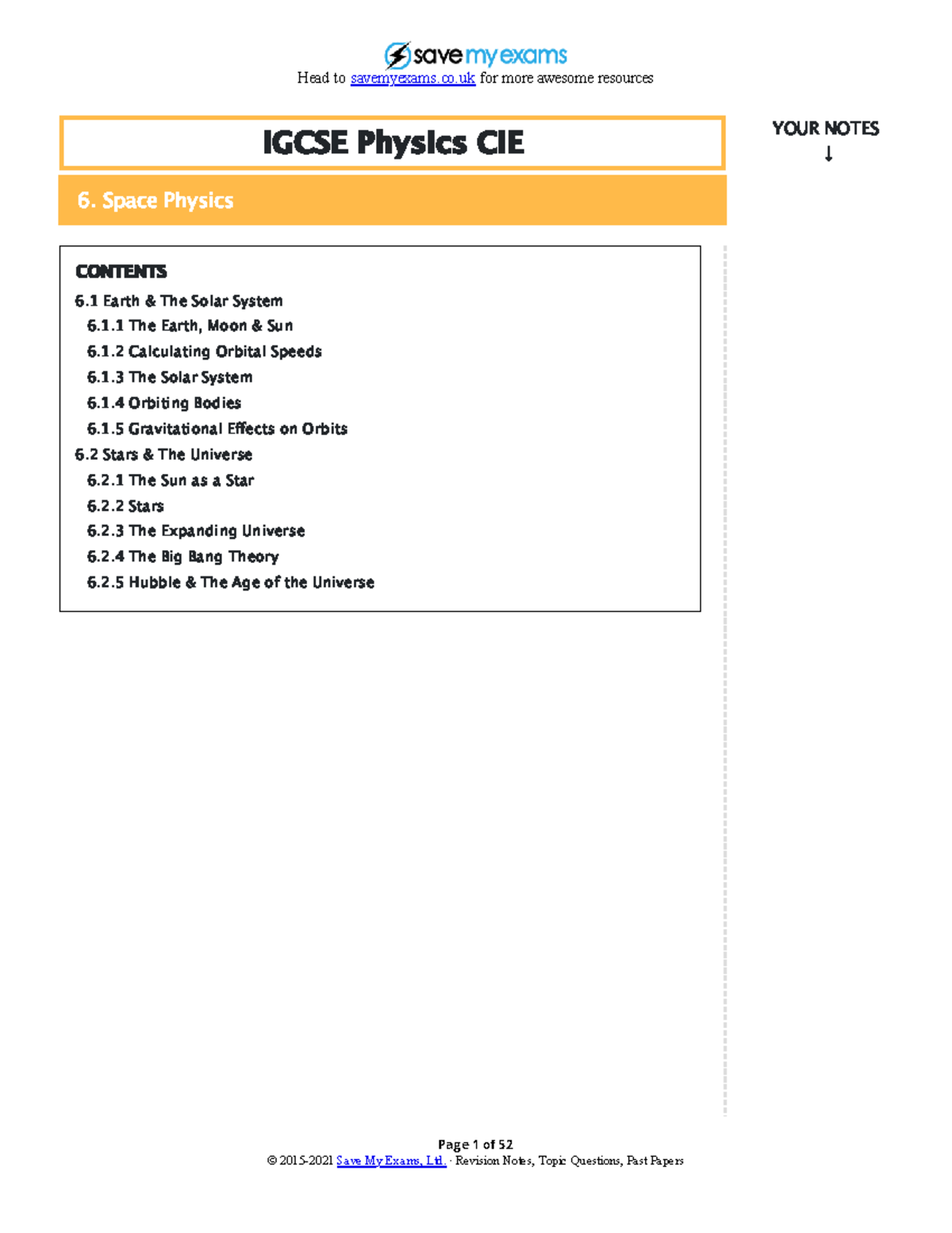 3 Space Physics - Page 1 Of 52 IGCSE Physics CIE 6. Space Physics ...