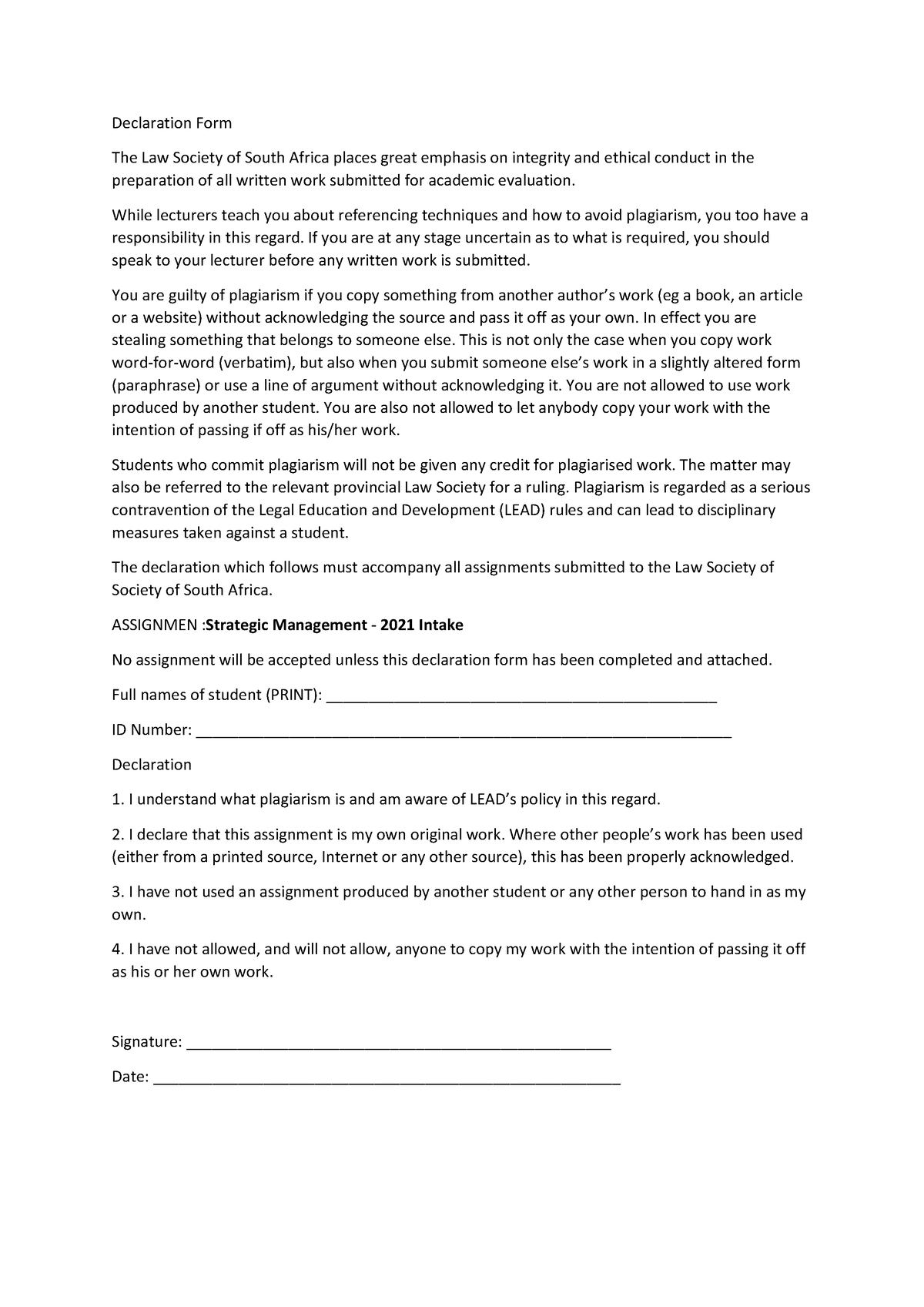 Declaration -SM - Just notes - Declaration Form The Law Society of ...