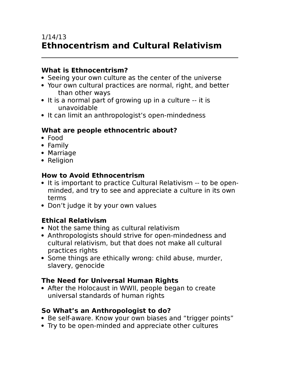 cultural relativism and ethnocentrism essay