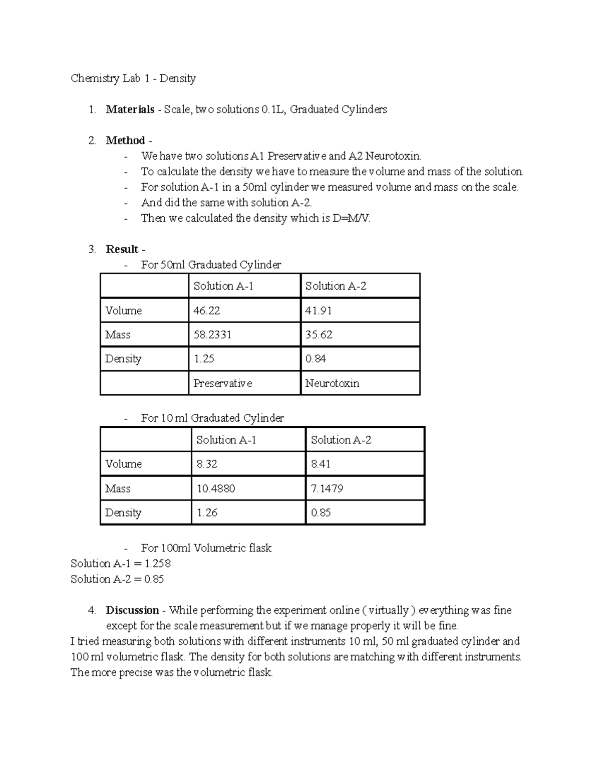 Chemistry- Lab 1 - Lab Questions and Answers - Chemistry Lab 1 ...