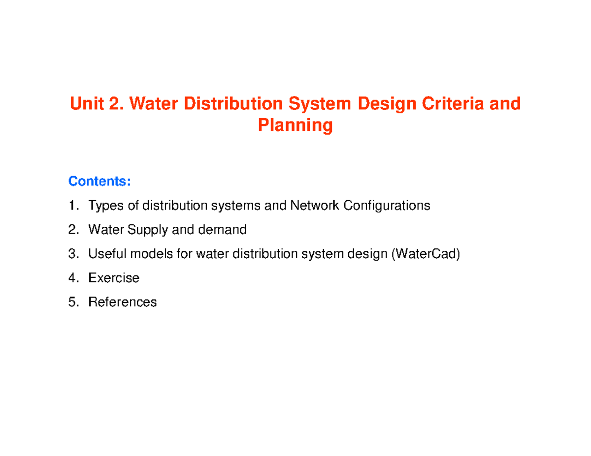 Unit 2 Water distribution system design criteria Mode