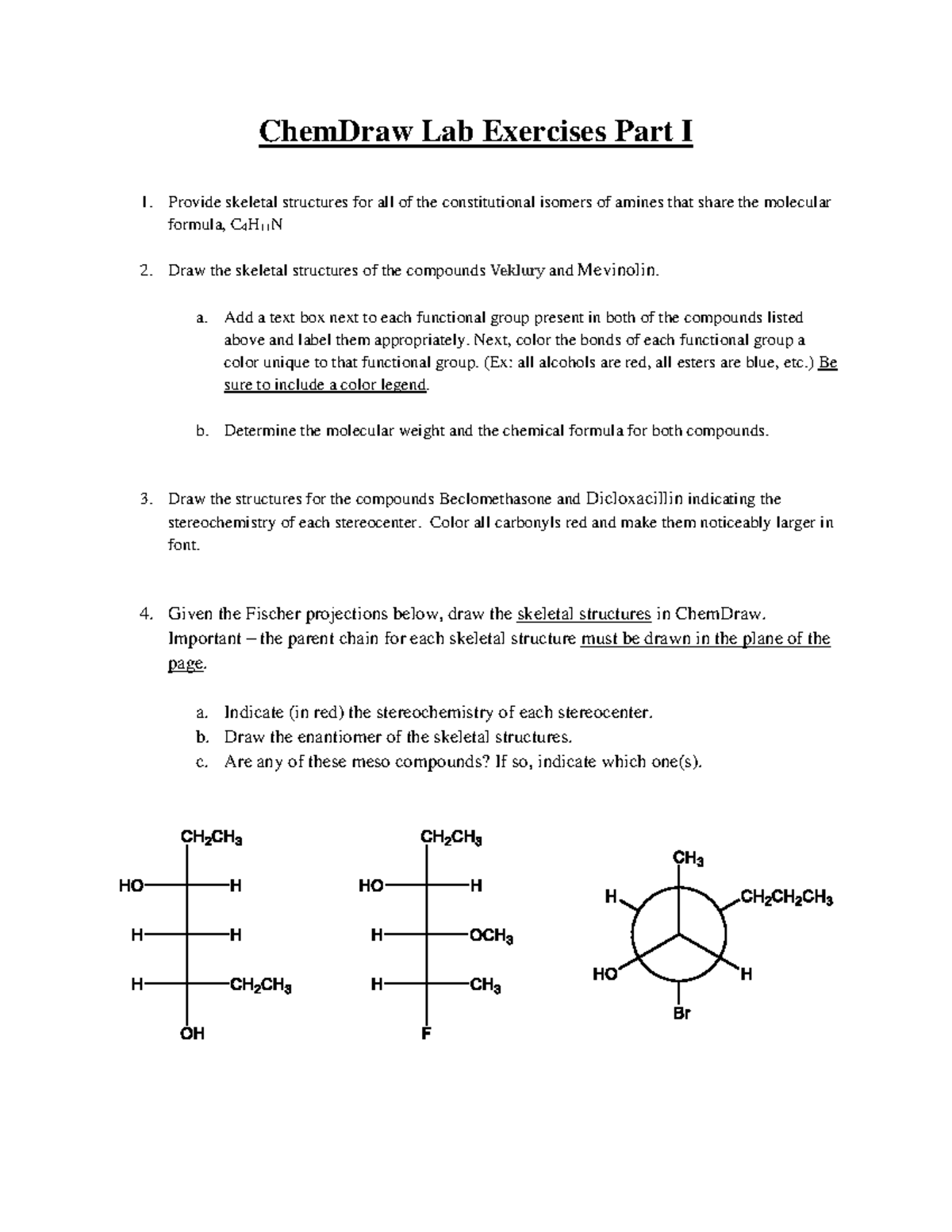 Chem Draw Lab Exercises Part I - Thursday 1245pm - ChemDraw Lab ...