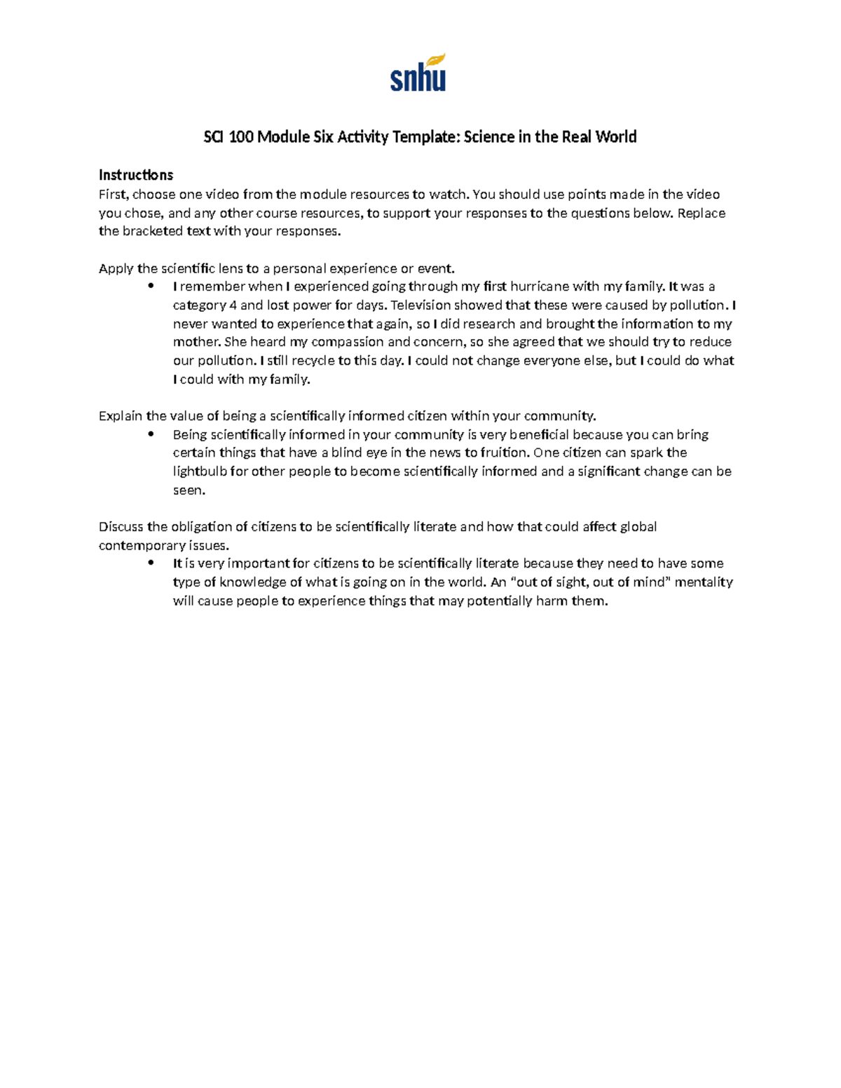 SCI 100 Module Six Activity Template (revised) - SCI 100 Module Six ...