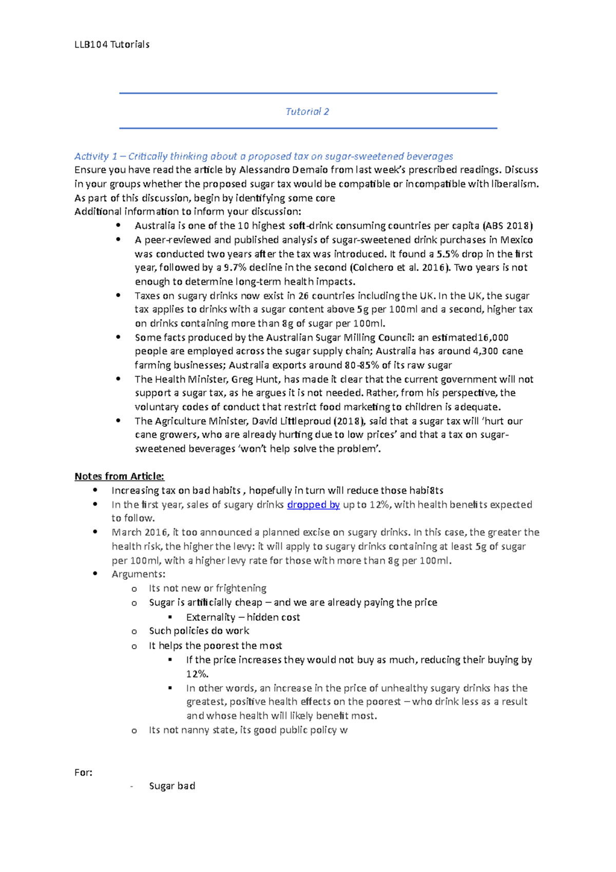 LLB104 Tutorials - Lecture notes 1-10 - Tutorial 2 Activity 1 ...