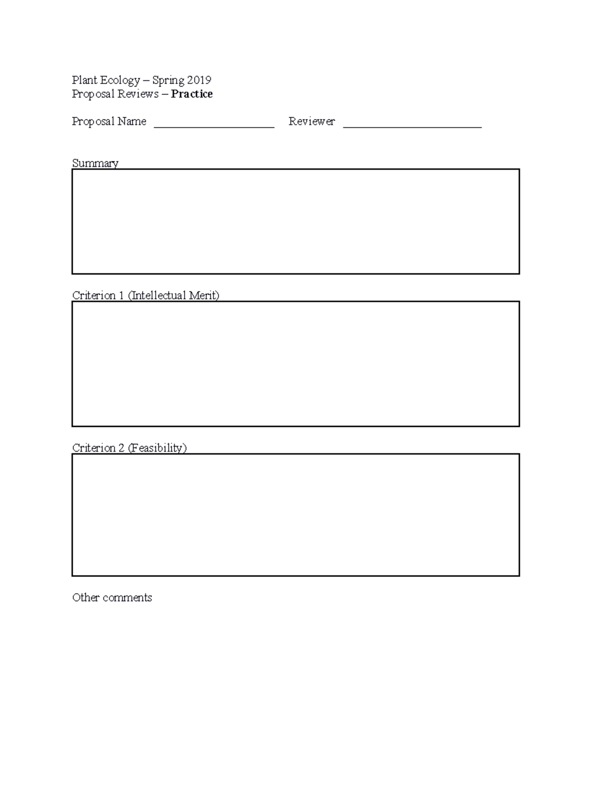 Proposal Practice - Evaluation Rubric - Plant Ecology – Spring 2019 ...