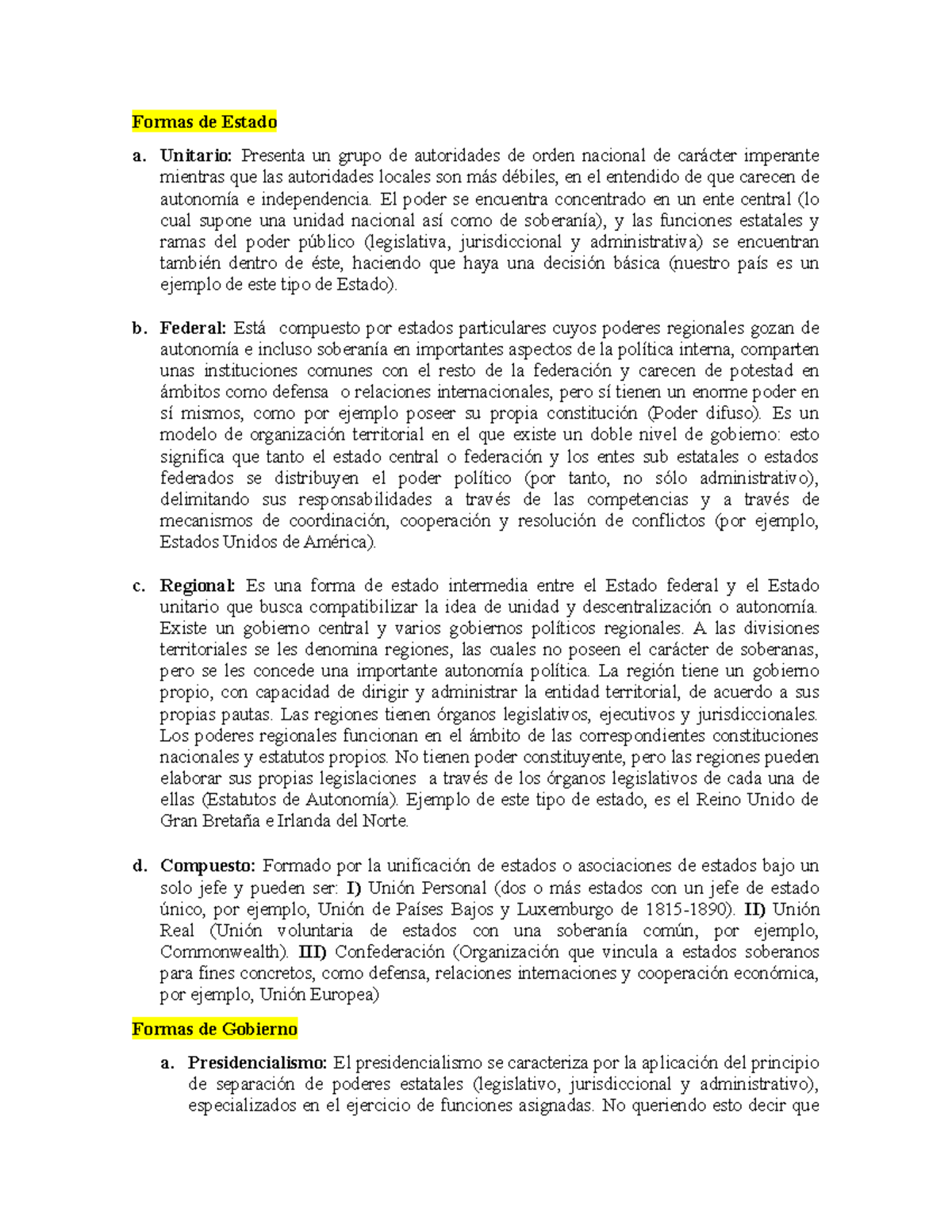 Formas de Estado y Gobierno - Derecho constitucional - Unicauca - Studocu