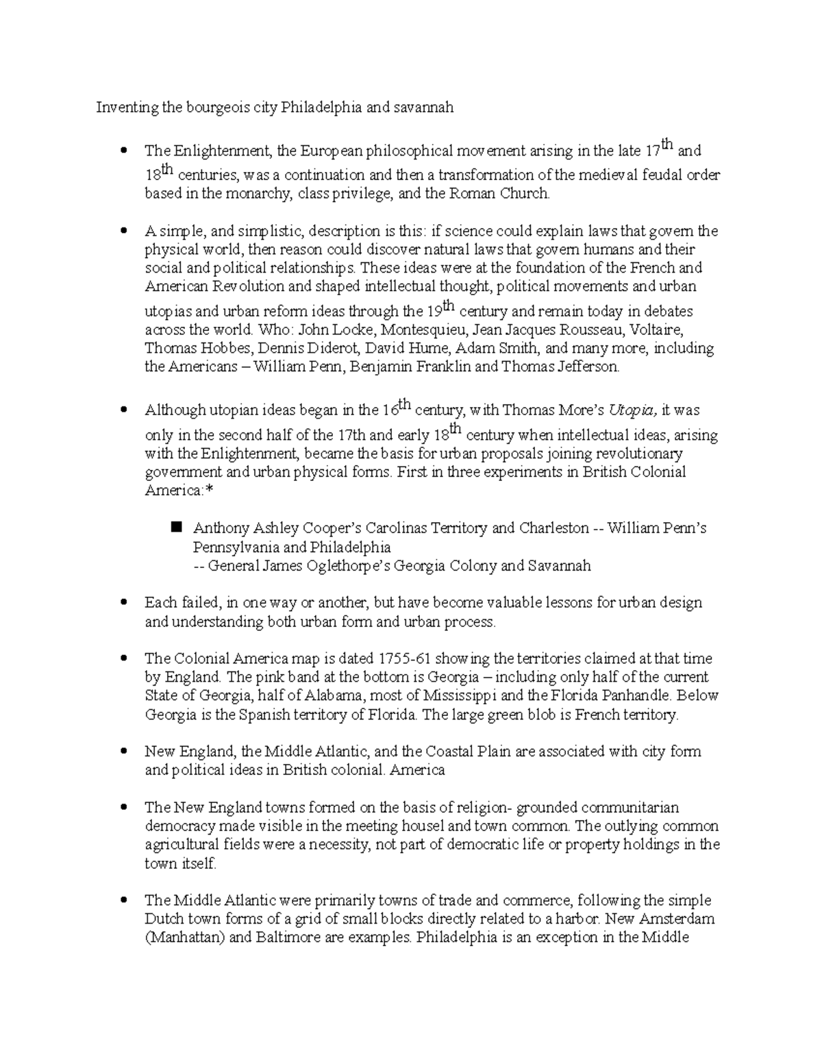 Inventing the bourgeois city Philadelphia and savannah A simple, and