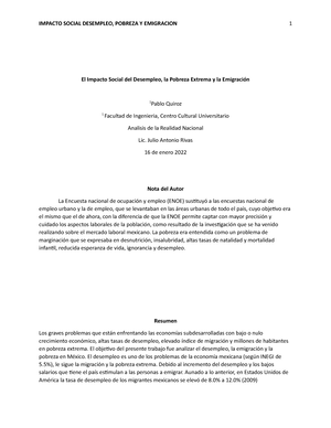 Tarea Final - Ensayo - El Impacto Social Del Desempleo, La Pobreza ...