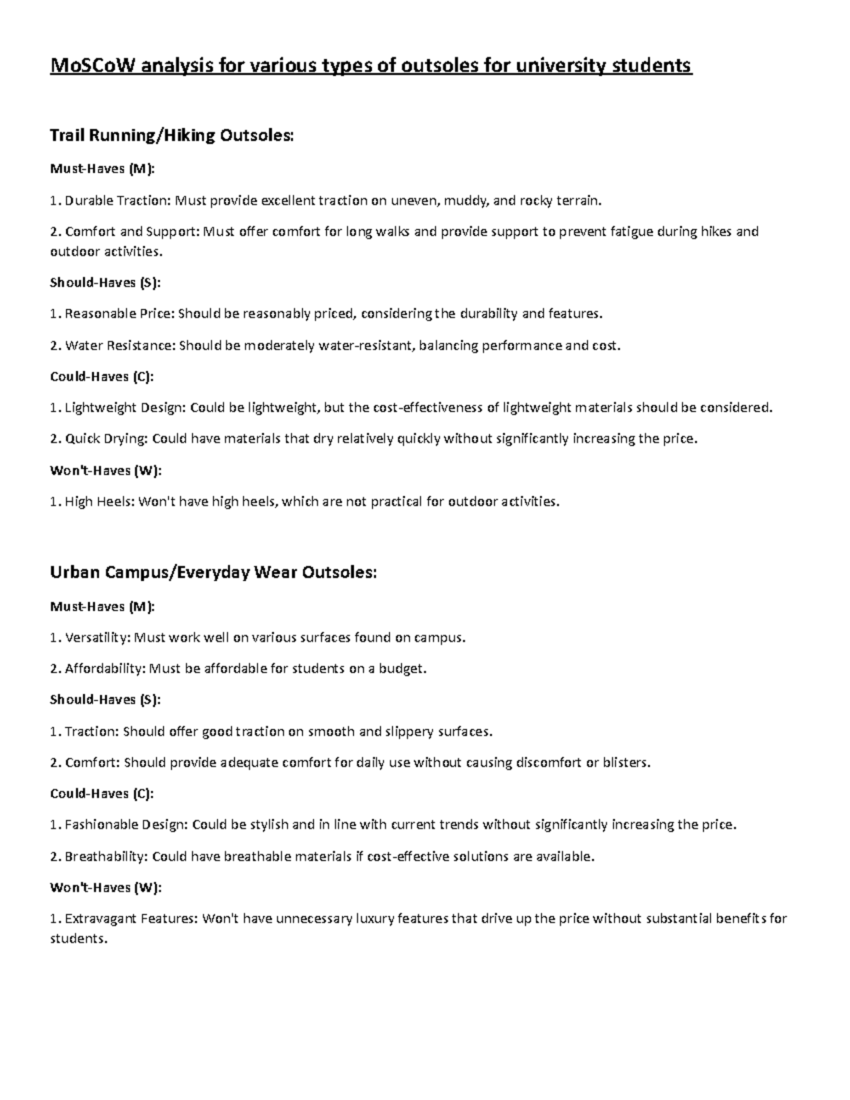 Mo SCo W analysis & Rice scoring - MoSCoW analysis for various types of ...