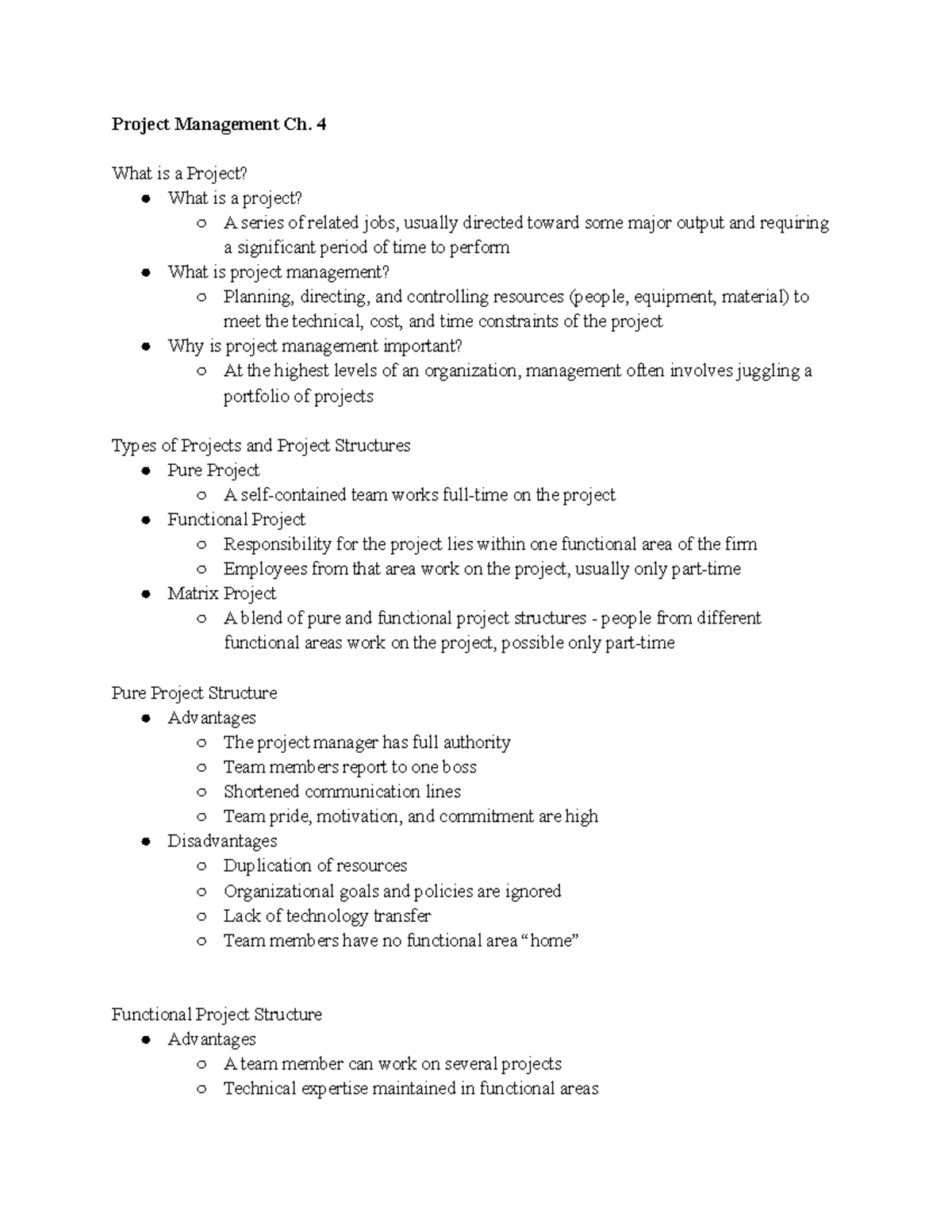MSMG 6180 Chapter 4 Project Management - Project Management Ch. 4 What ...