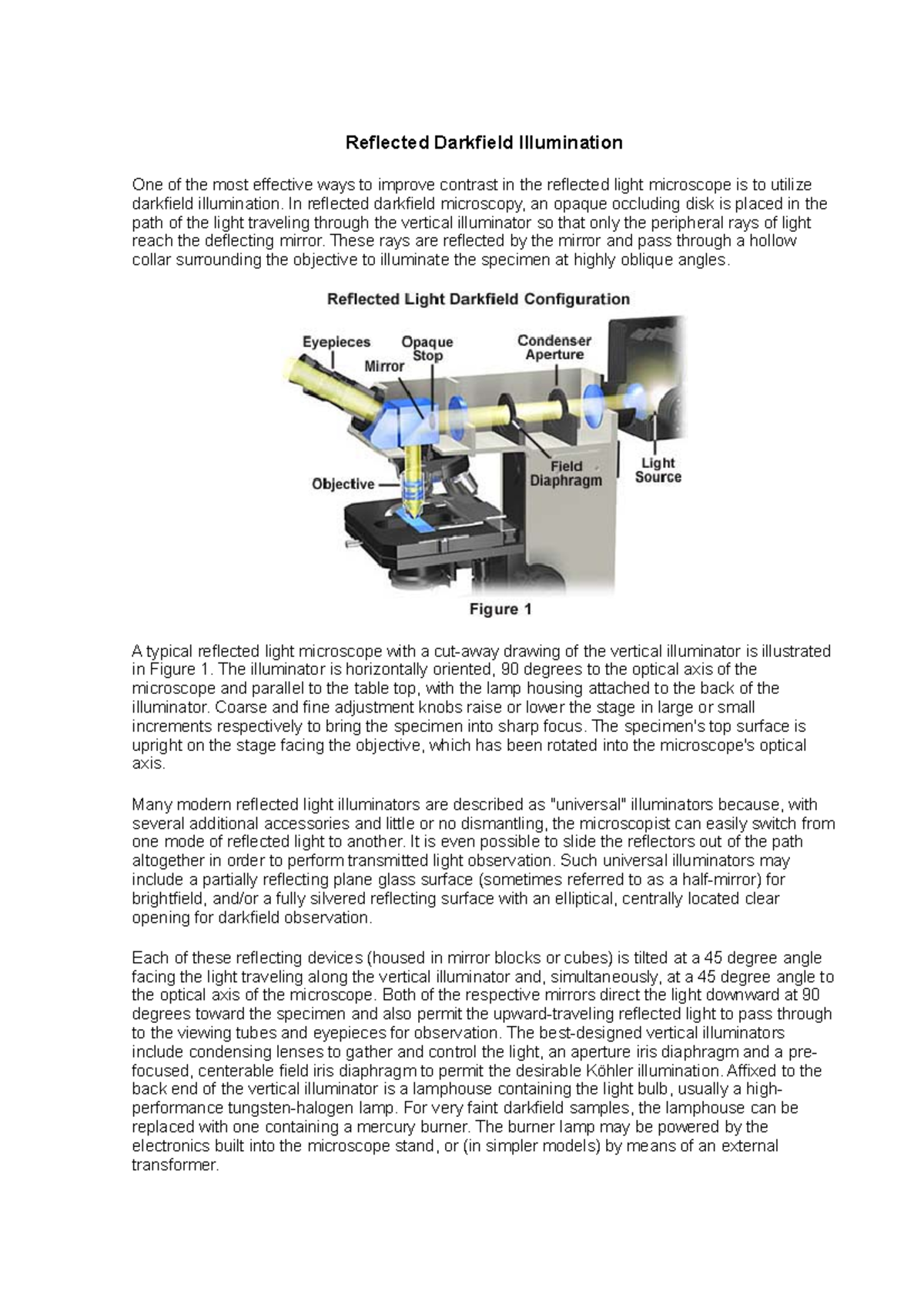 Reflected Darkfield Illumination In reflected darkfield microscopy