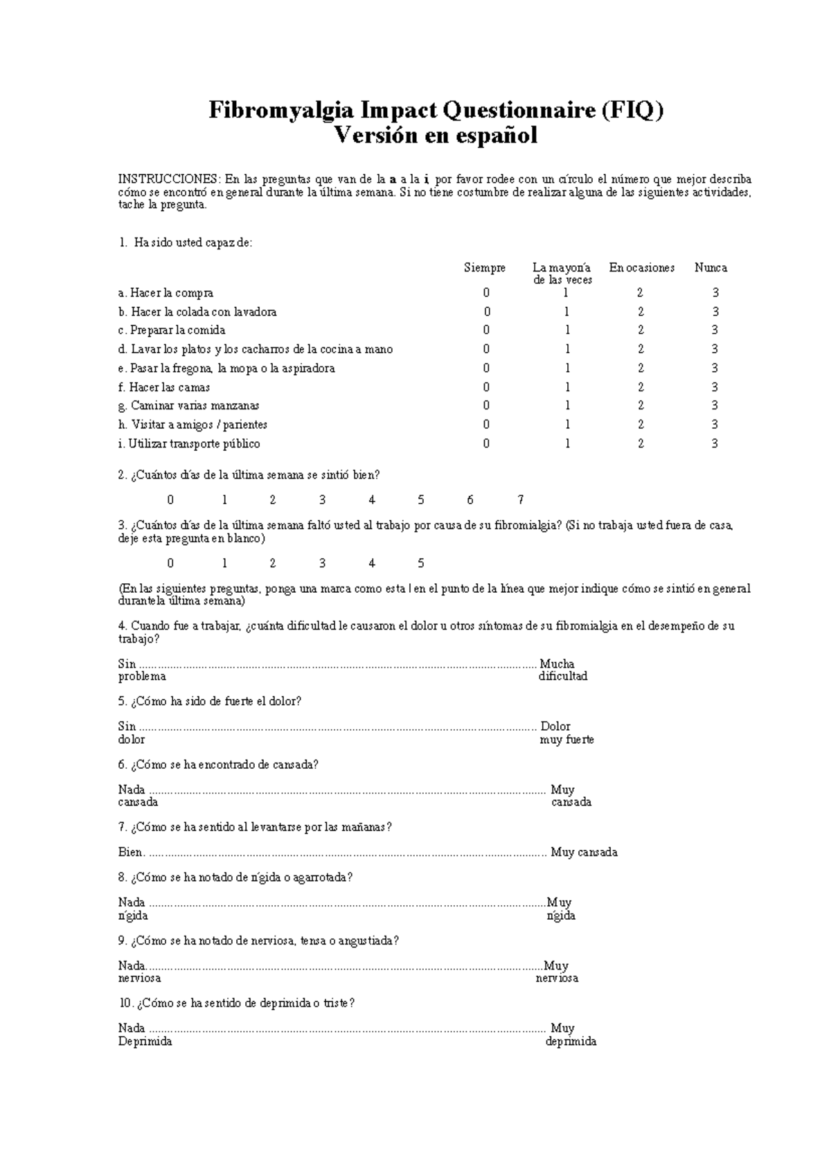Fiq sp escala valoracion fibromialgia - Fibromyalgia Impact ...
