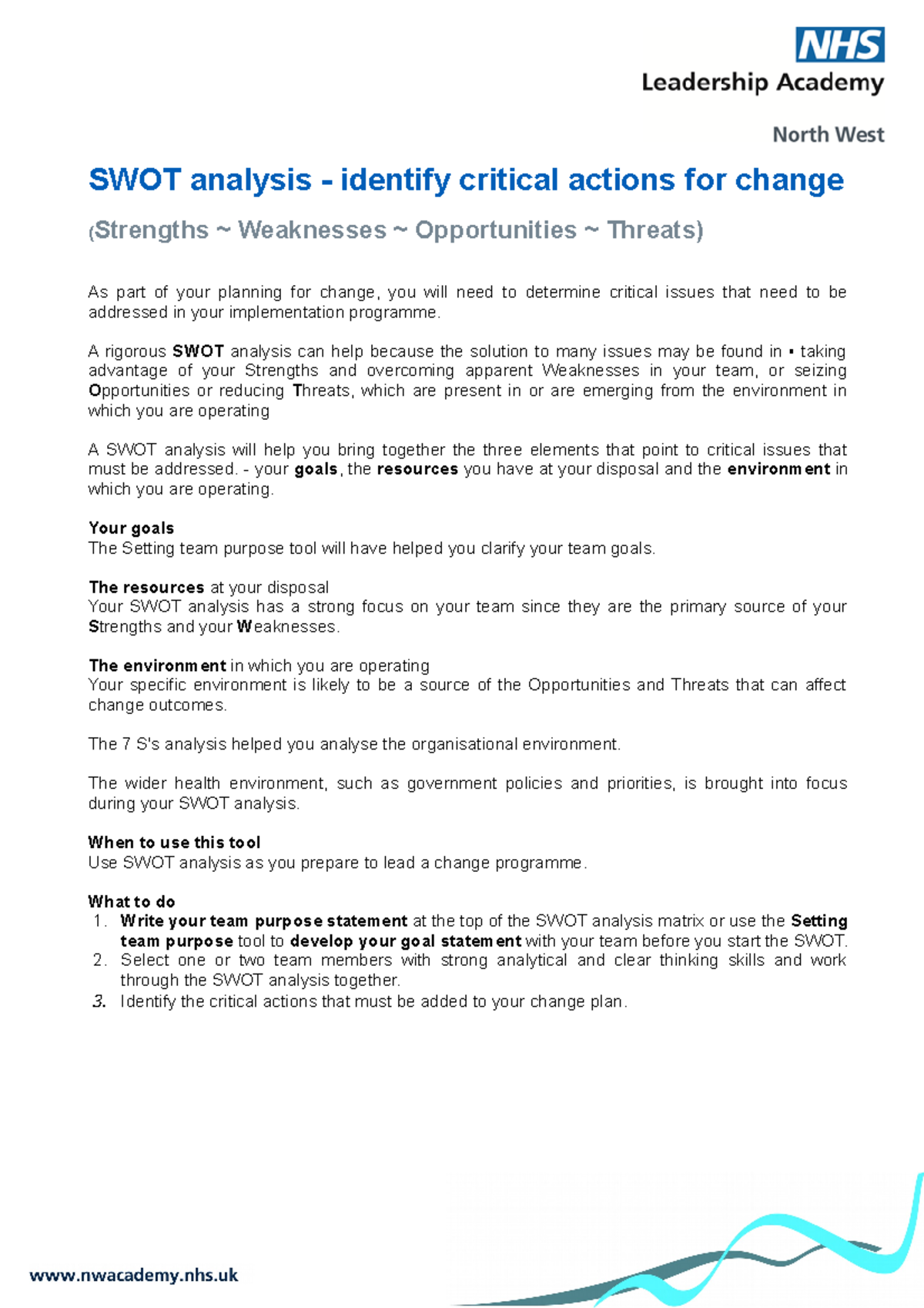 SWOT analysis 2020 - SWOT analysis - identify critical actions for ...