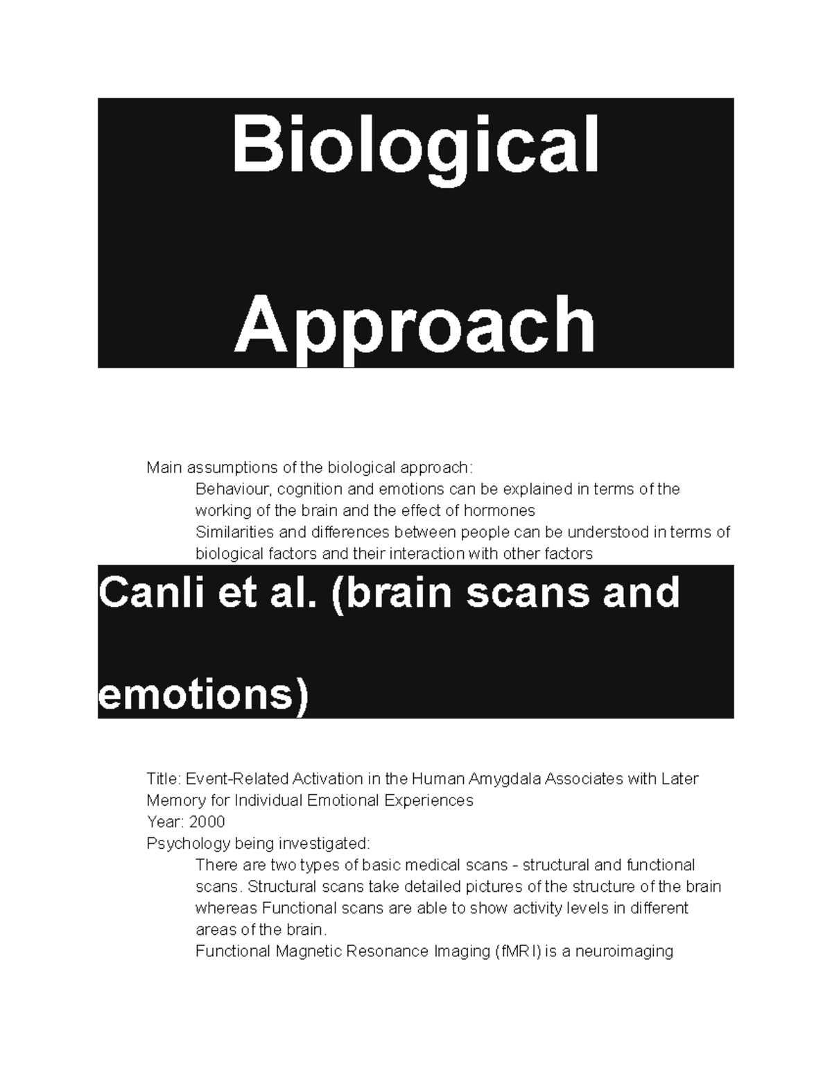 Biological Approach - More Notes - Biological Approach Main Assumptions ...