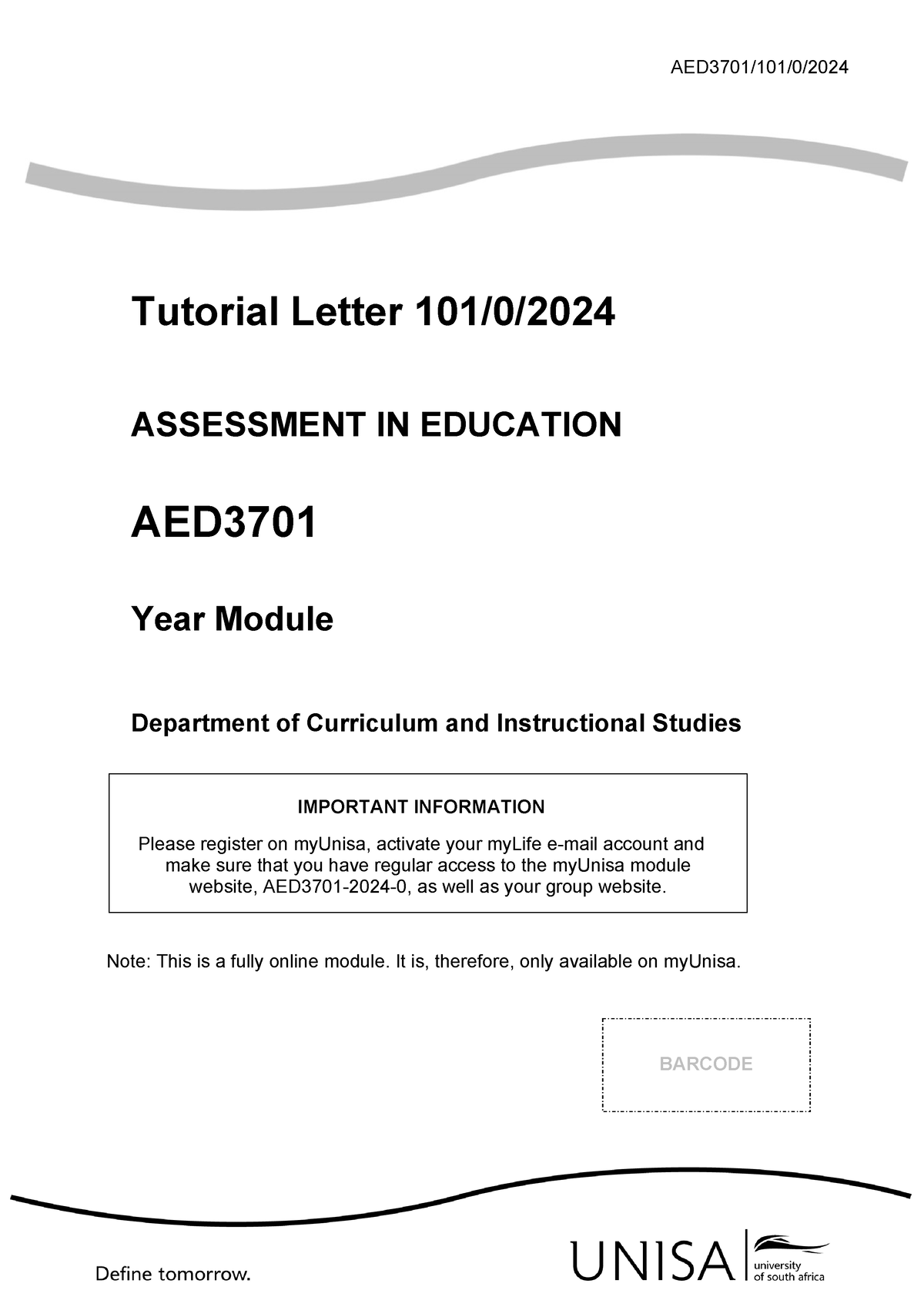 AED3701 Tutorial Letter - AED3701/101/0/ Tutorial Letter 101/ 0 / 2024 ...