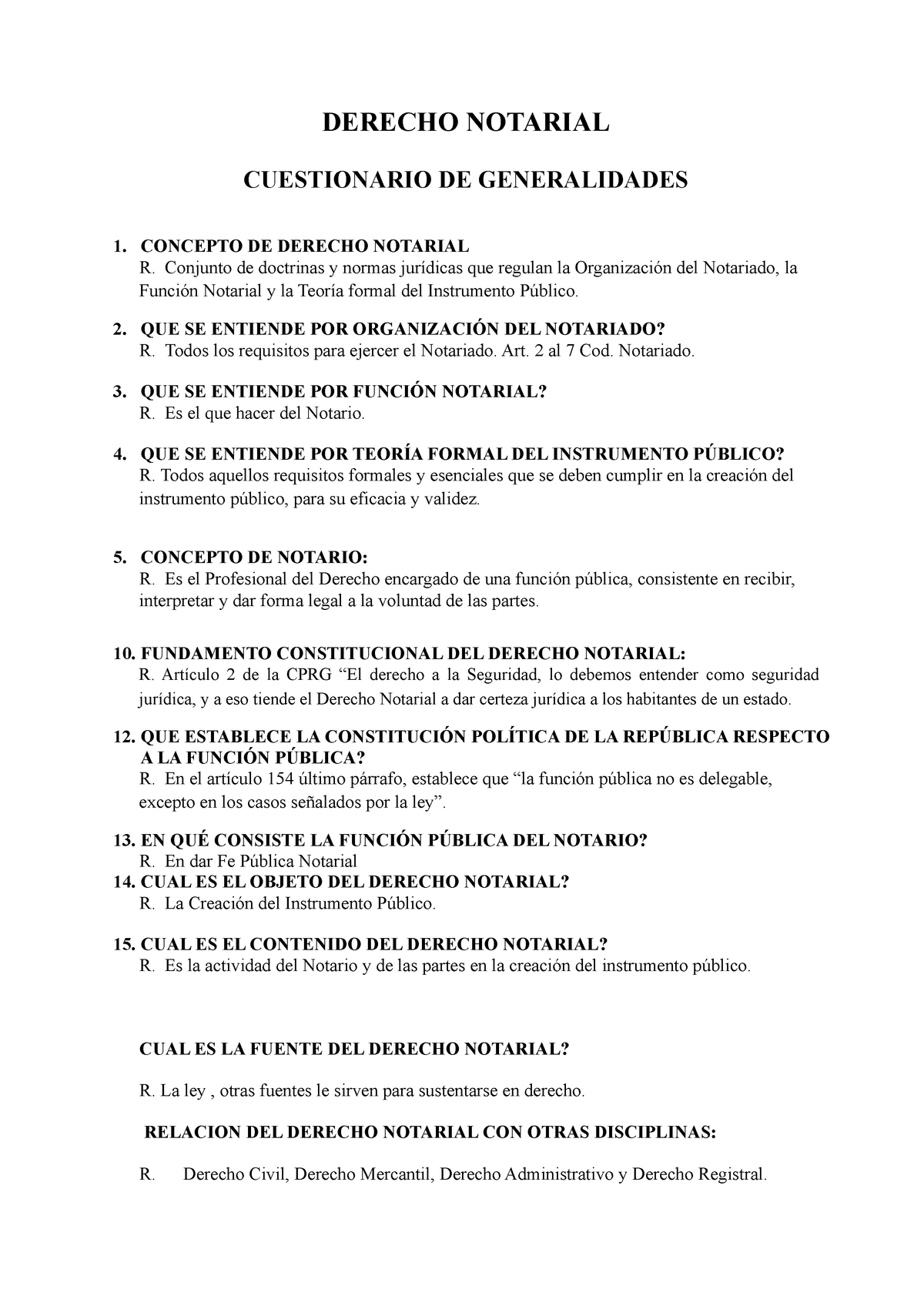 Cuestionario Derecho Notarial Derecho Notarial Cuestionario De Generalidades 1 Concepto De 9751