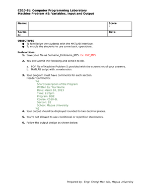 Machine Problem 2 - CS10-8L: Computer Programming Laboratory Machine ...