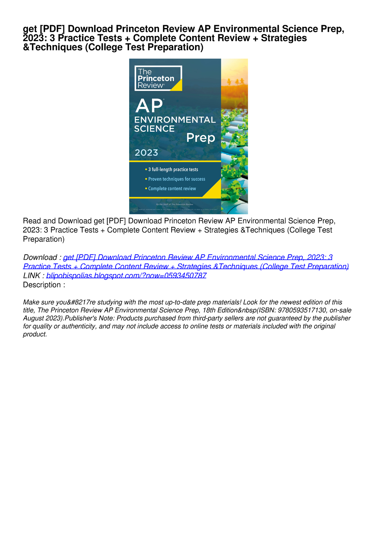 Get [PDF] Download Princeton Review AP Environmental Science Prep, 2023 ...