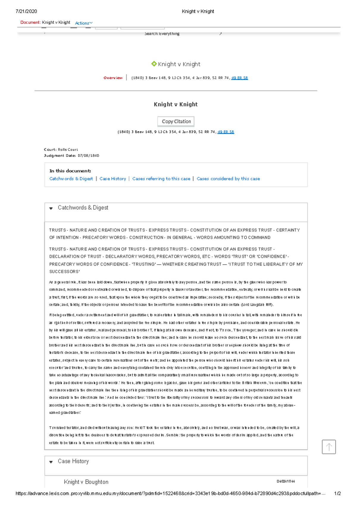Knight v Knight equity case 7/21/2020 Knight v Knight Studocu