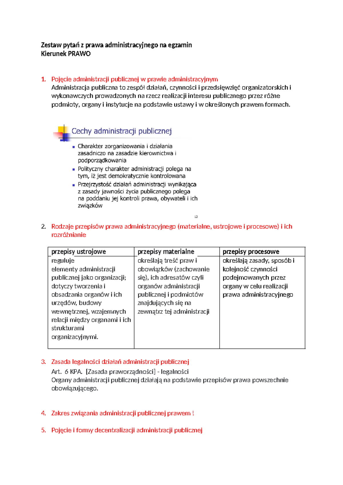 Prawo administracyjne - Zestaw pytań z prawa administracyjnego na