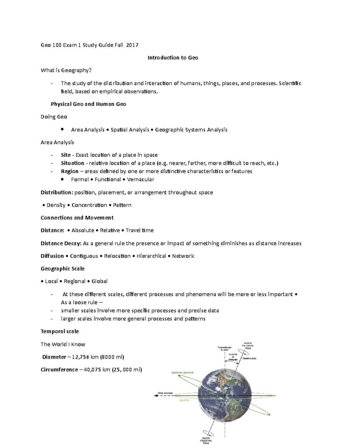 Geo 100 Exam 1 Study Guide Fall 2017 Geo 100 Exam 1 Study Guide Fall