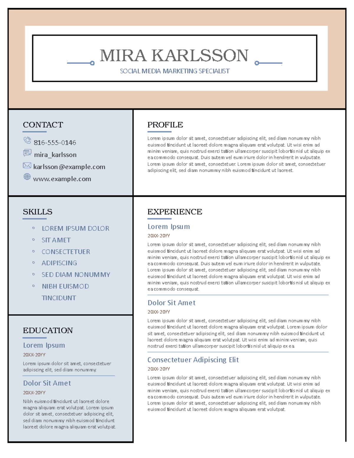 MIRA Karlsson Resume Template - MIRA KARLSSON SOCIAL MEDIA MARKETING ...