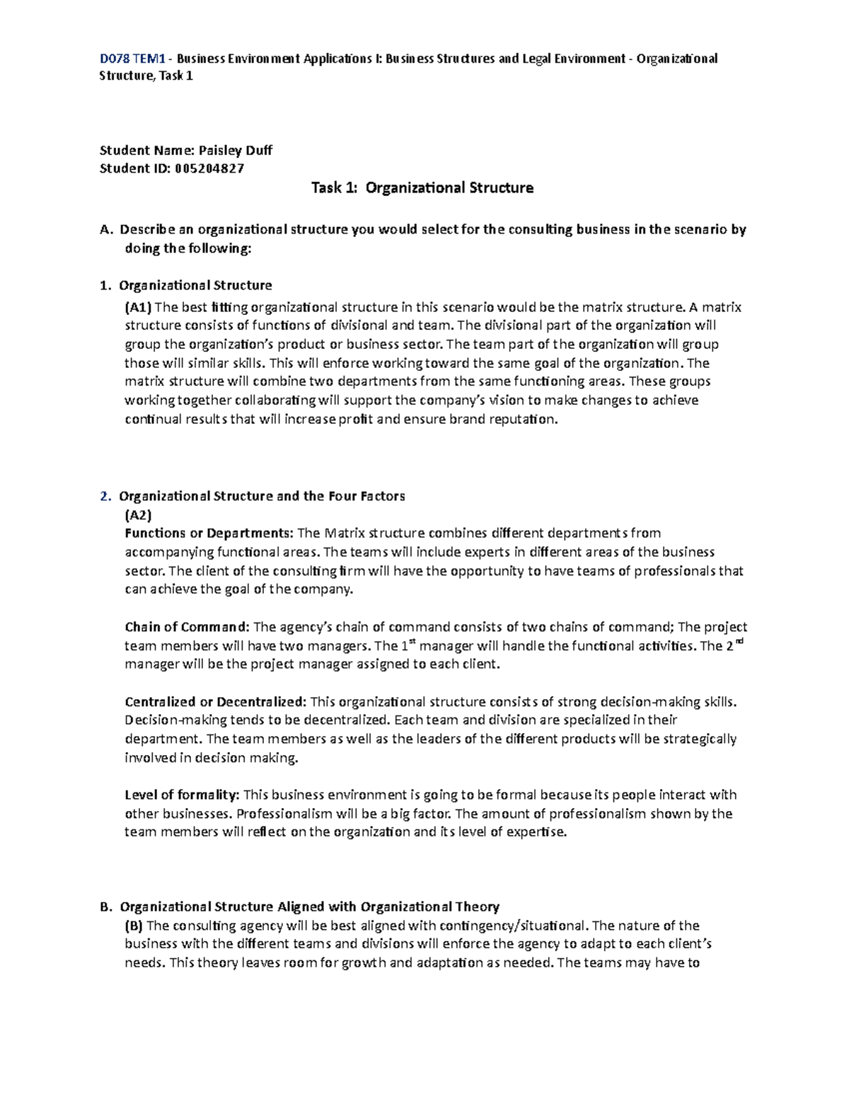 D078 Task 1 WGU - D078 TEM1 - Business Environment Applications I ...