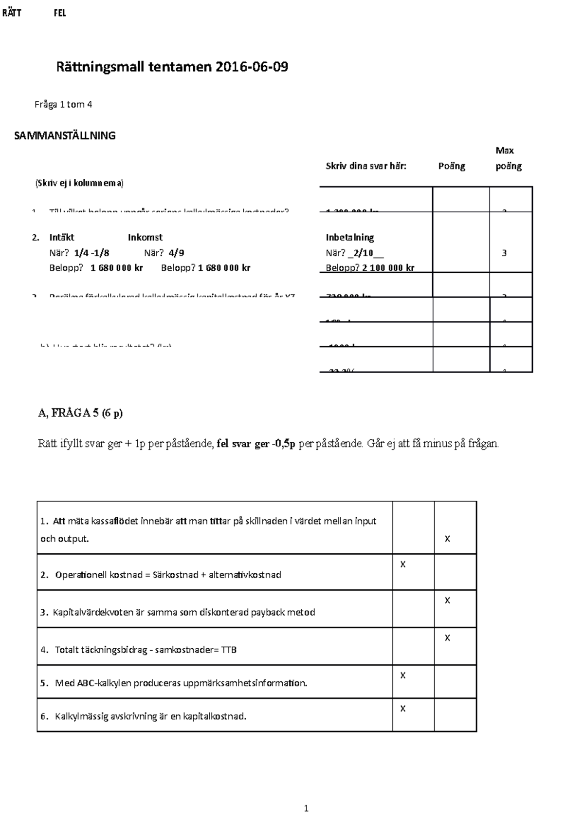 160609 Facit Tenta-1 - Övningstentamen - Rättningsmall Tentamen 2016-06 ...