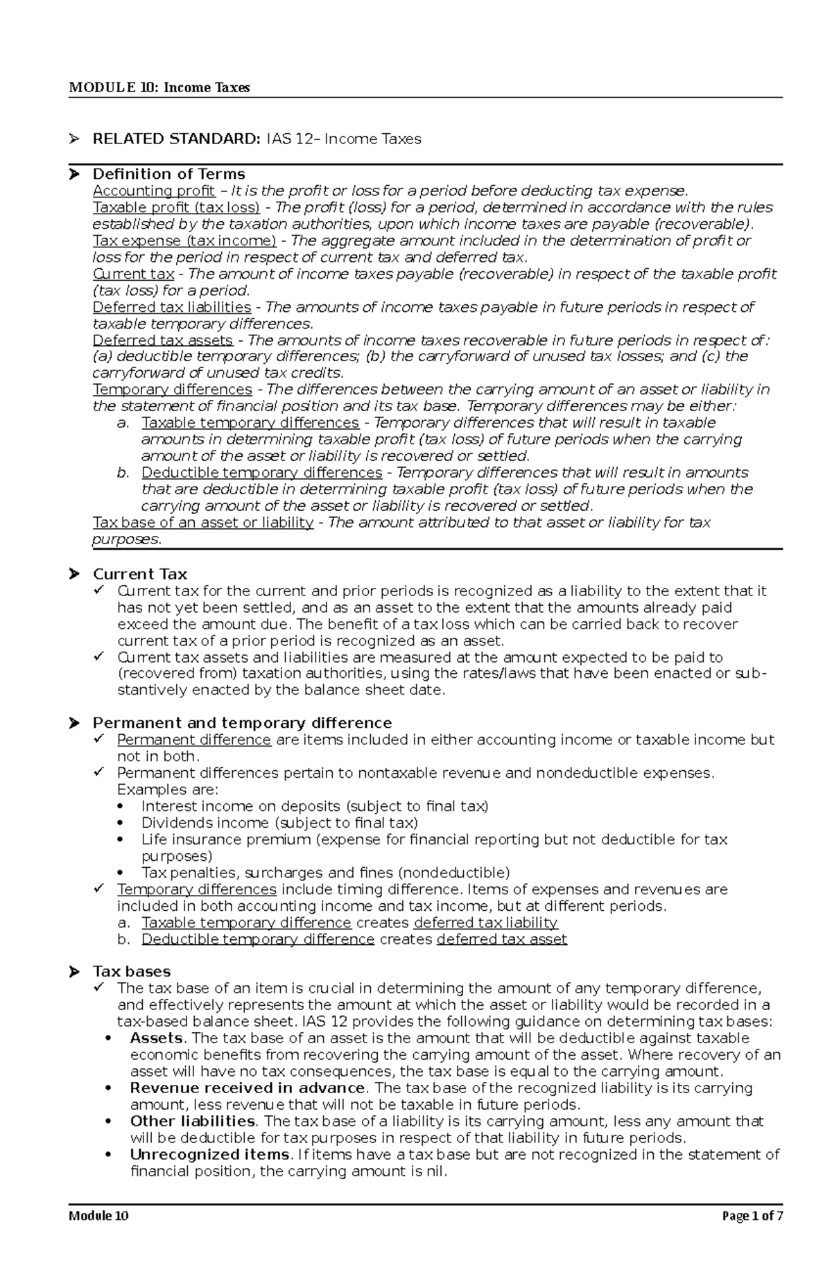 Module 10 - Income Tax - MODULE 10: Income Taxes RELATED STANDARD: IAS ...