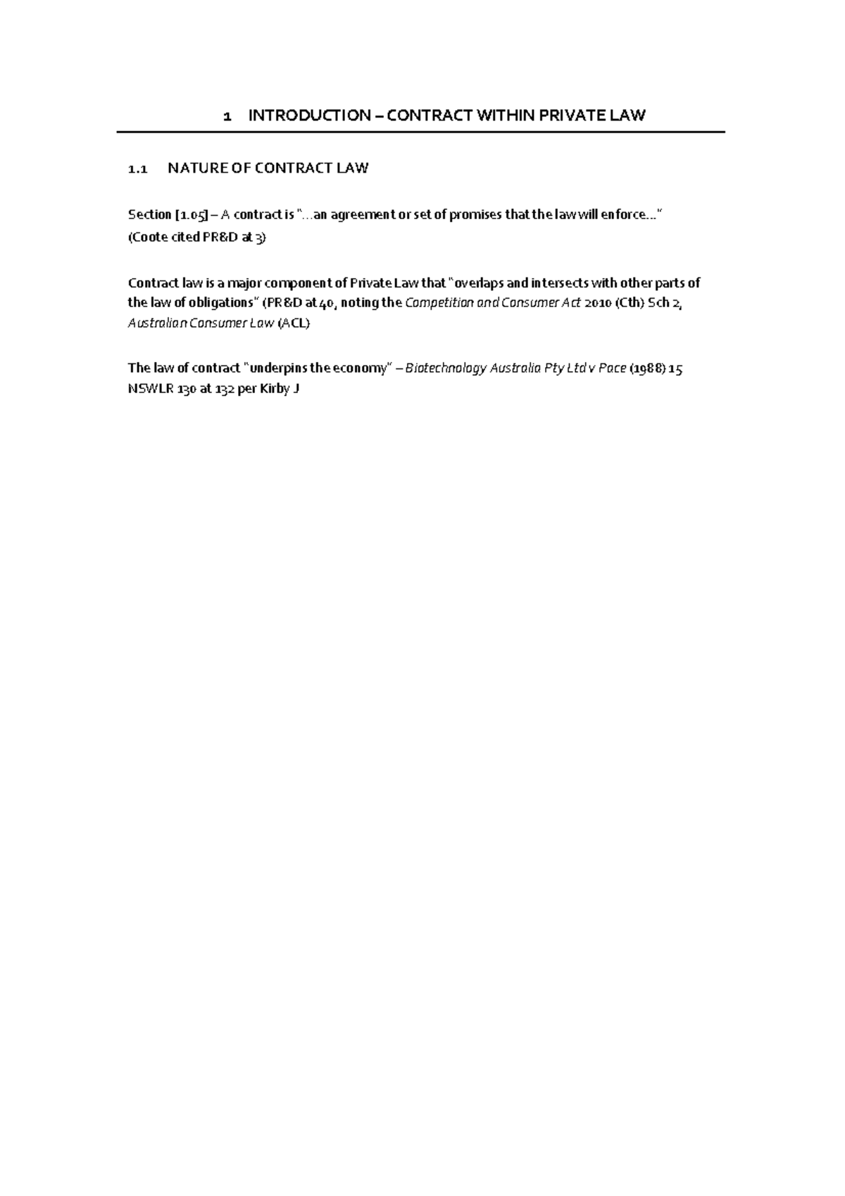 Introduction Notes 2015 - 1 INTRODUCTION – CONTRACT WITHIN PRIVATE LAW ...