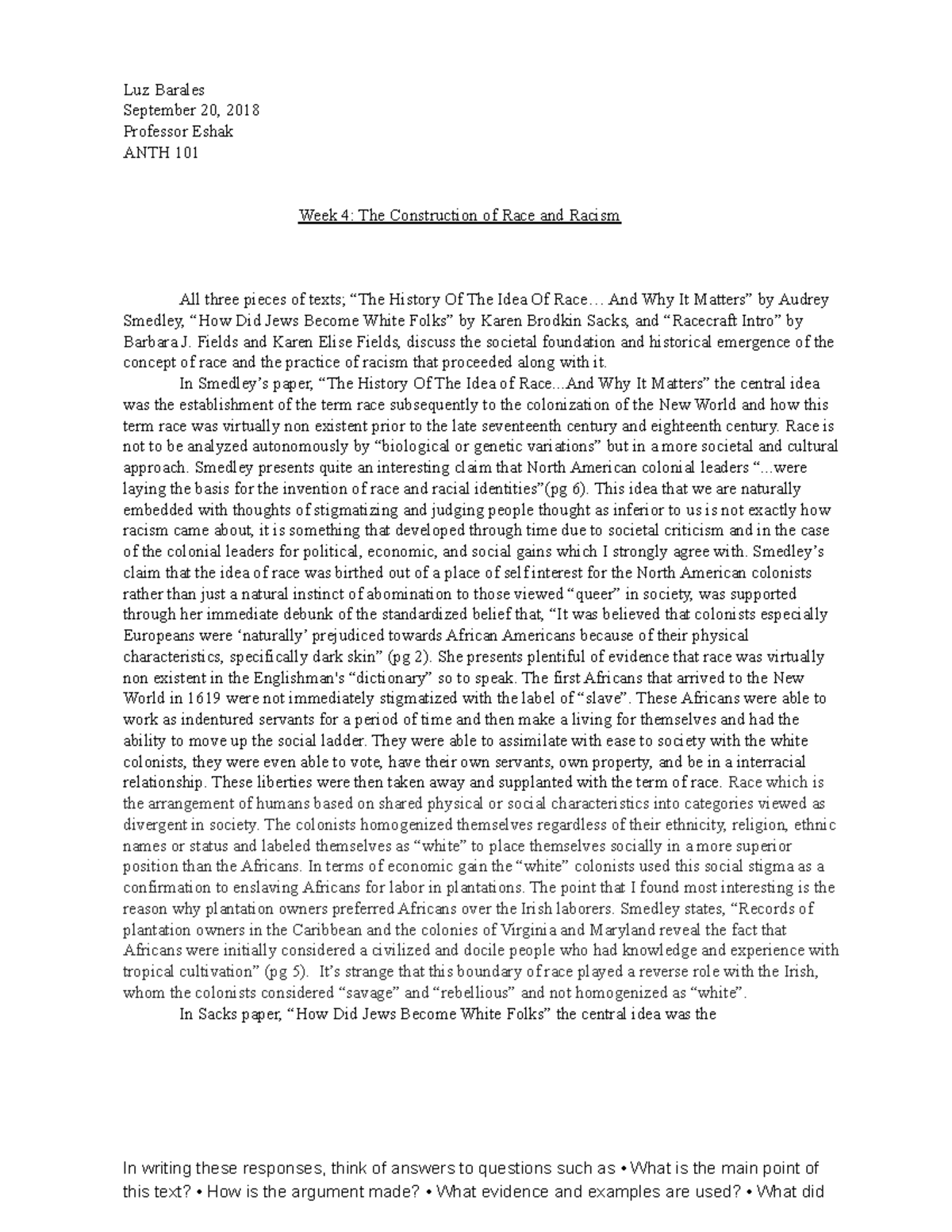 Anthropology - Week 4: The Construction of Race and Racism - Luz ...