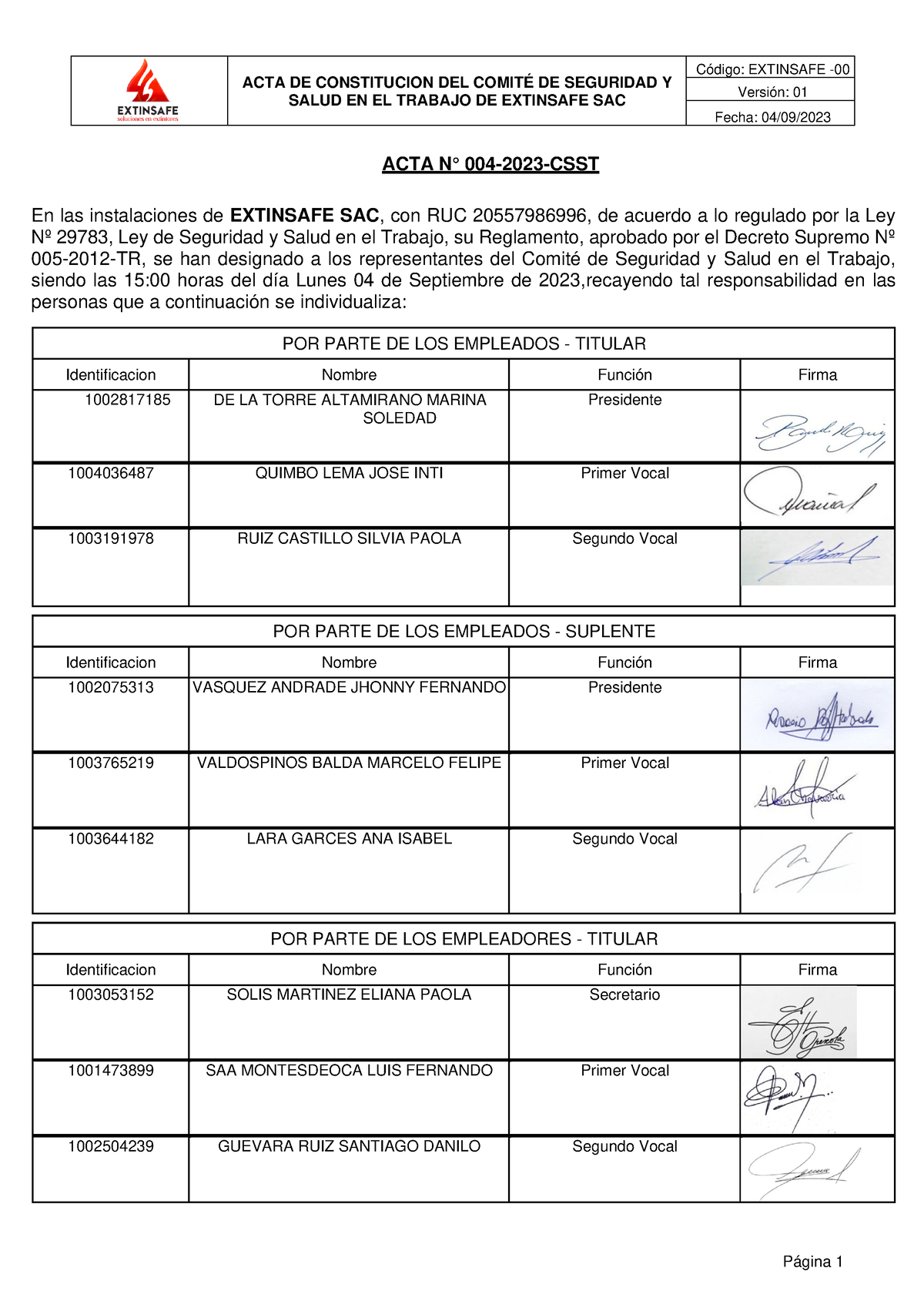 Acta De Constitucion Sst Extinsafe Acta De Constitucion Del ComitÉ De