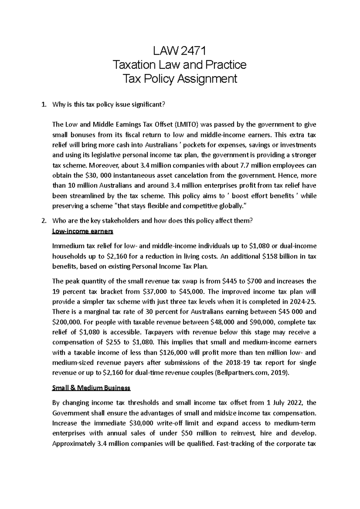 tax consequences of assignment