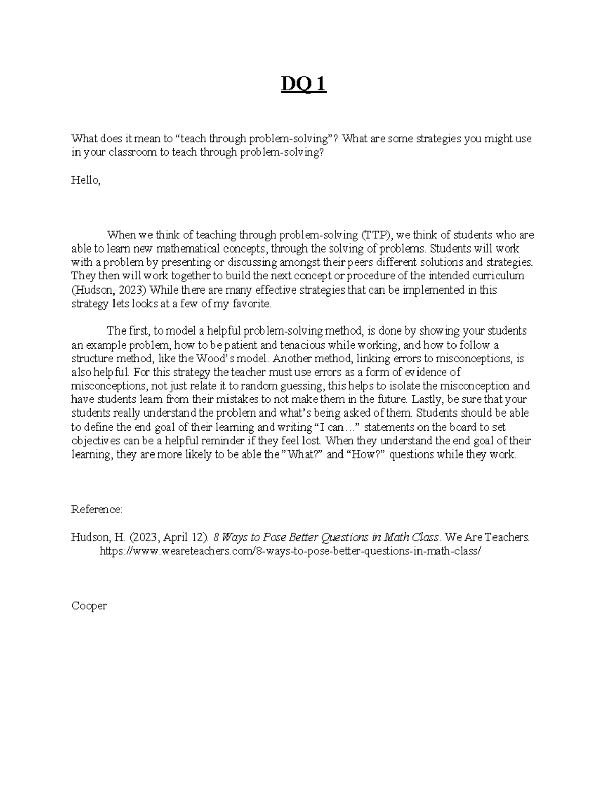 DQ 3 DQ 3 DQ 1 What does it mean to “teach through problemsolving