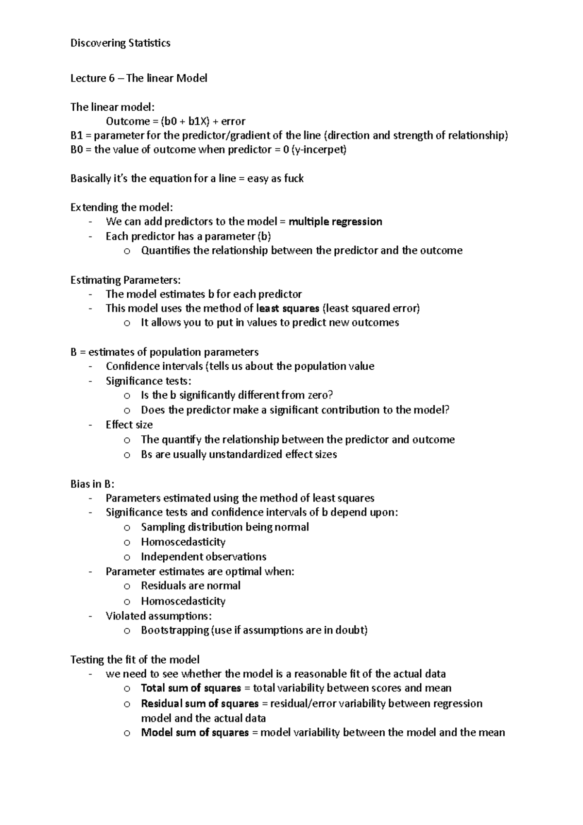 Lecture 6 – The linear Model - Discovering Statistics Lecture 6 – The ...